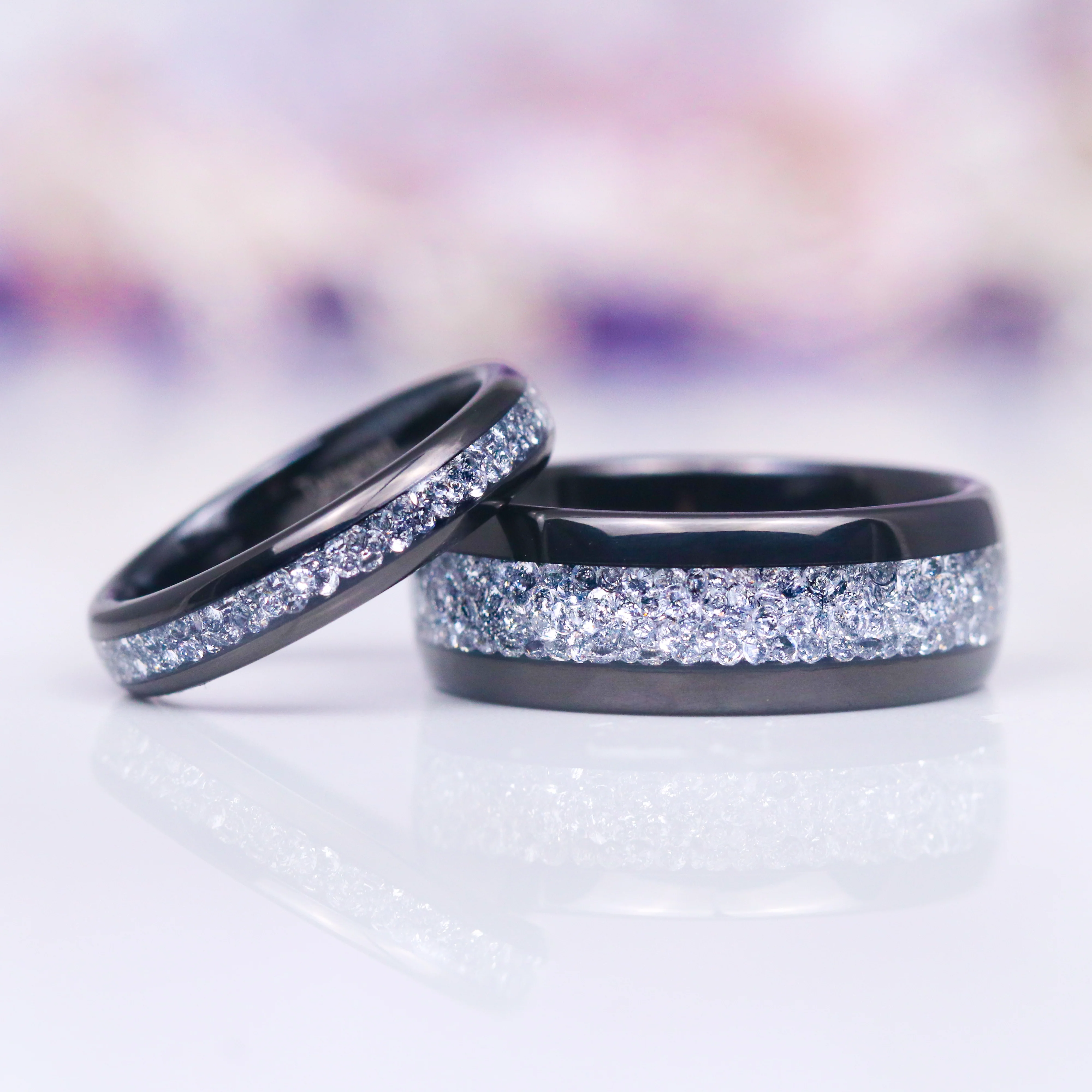 Starlux Crushed Diamond Wedding Band- 4MM Black Tungsten - Image 2