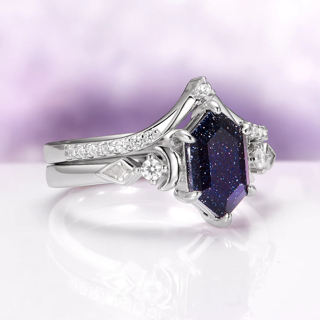 Elara Starry Night and Crescent Moon Couples Ring Set - Image 7