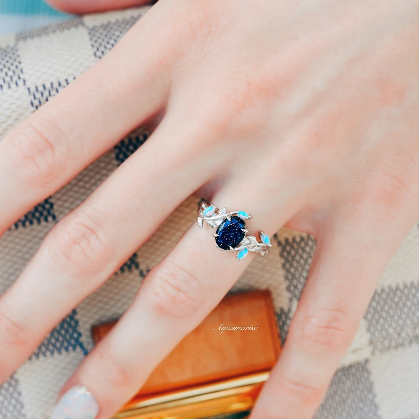 Starry Night & Opal Leaf Ring in Sterling Silver - Image 3