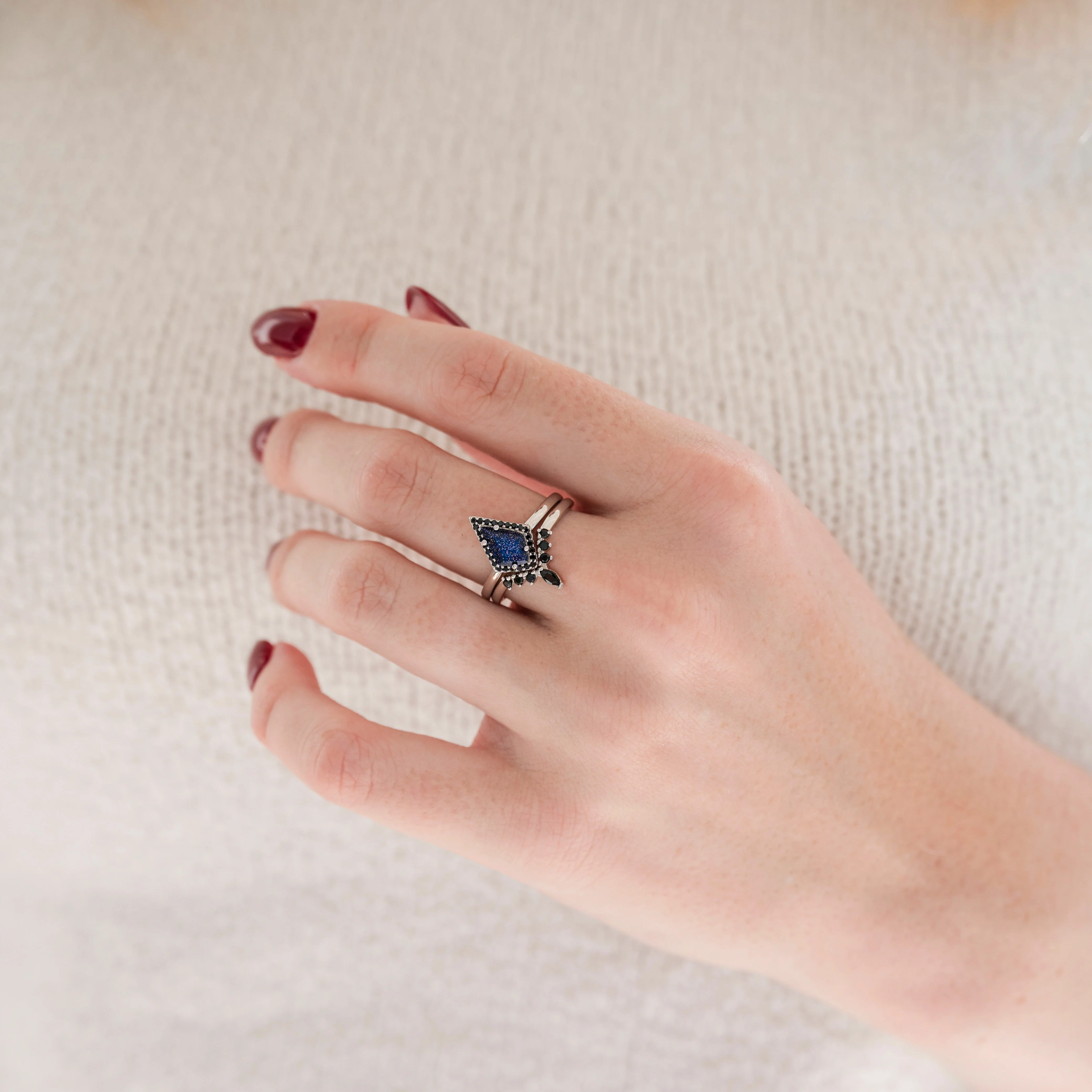 Starry Night & Black Onyx Engagement Ring Set in 14K White Gold - Image 5