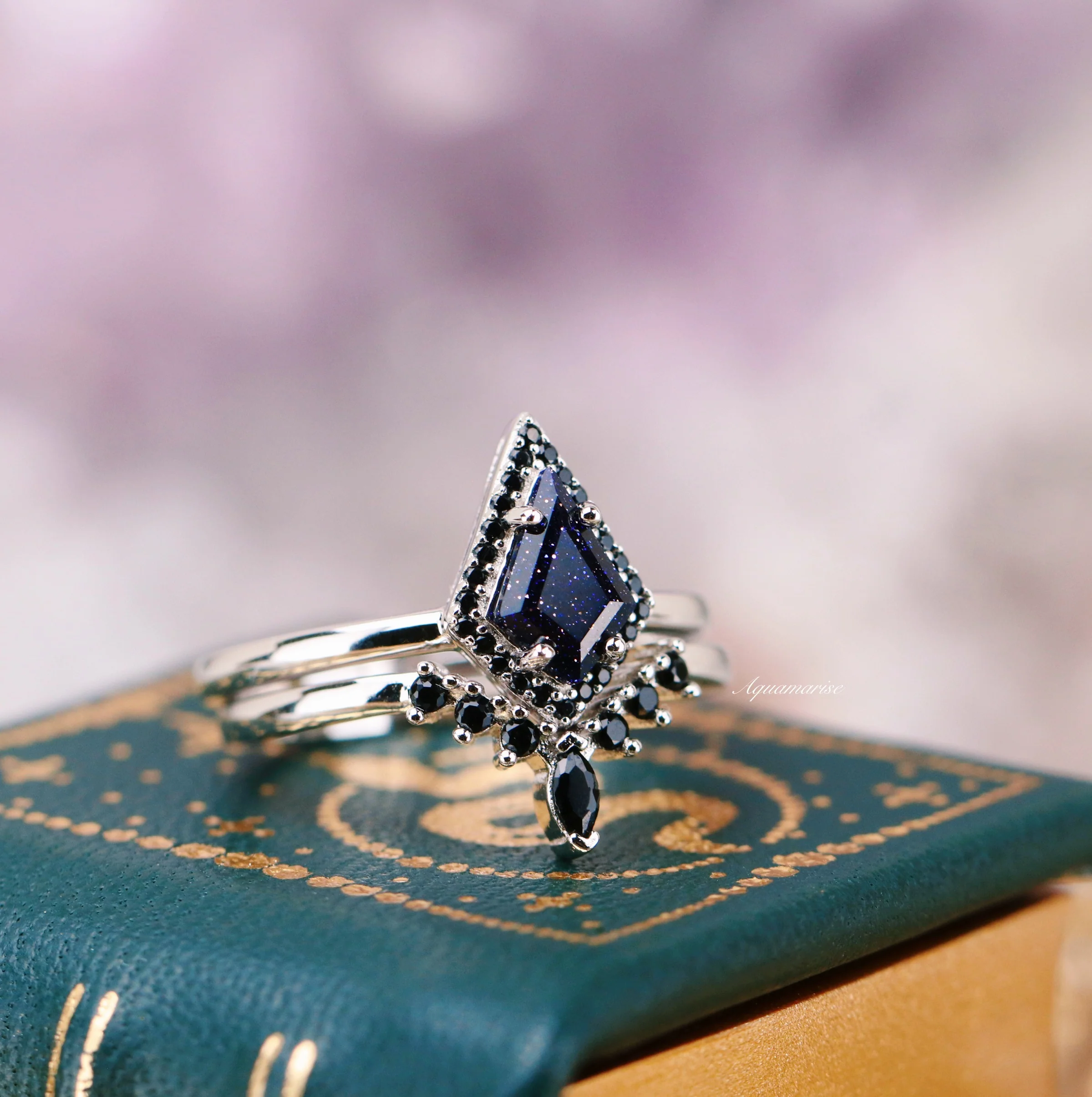Starry Night & Black Onyx Engagement Ring Set in 14K White Gold - Image 7