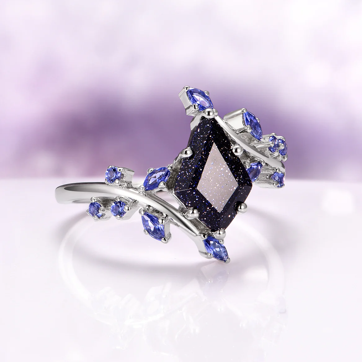 Starry Night and Fire Opal Leaf Couples Ring Set - Image 7