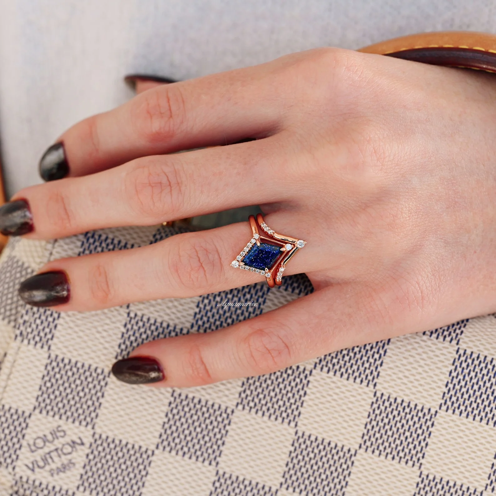 Starry Night Sandstone Ring Set- 14K Solid Rose Gold - Image 3