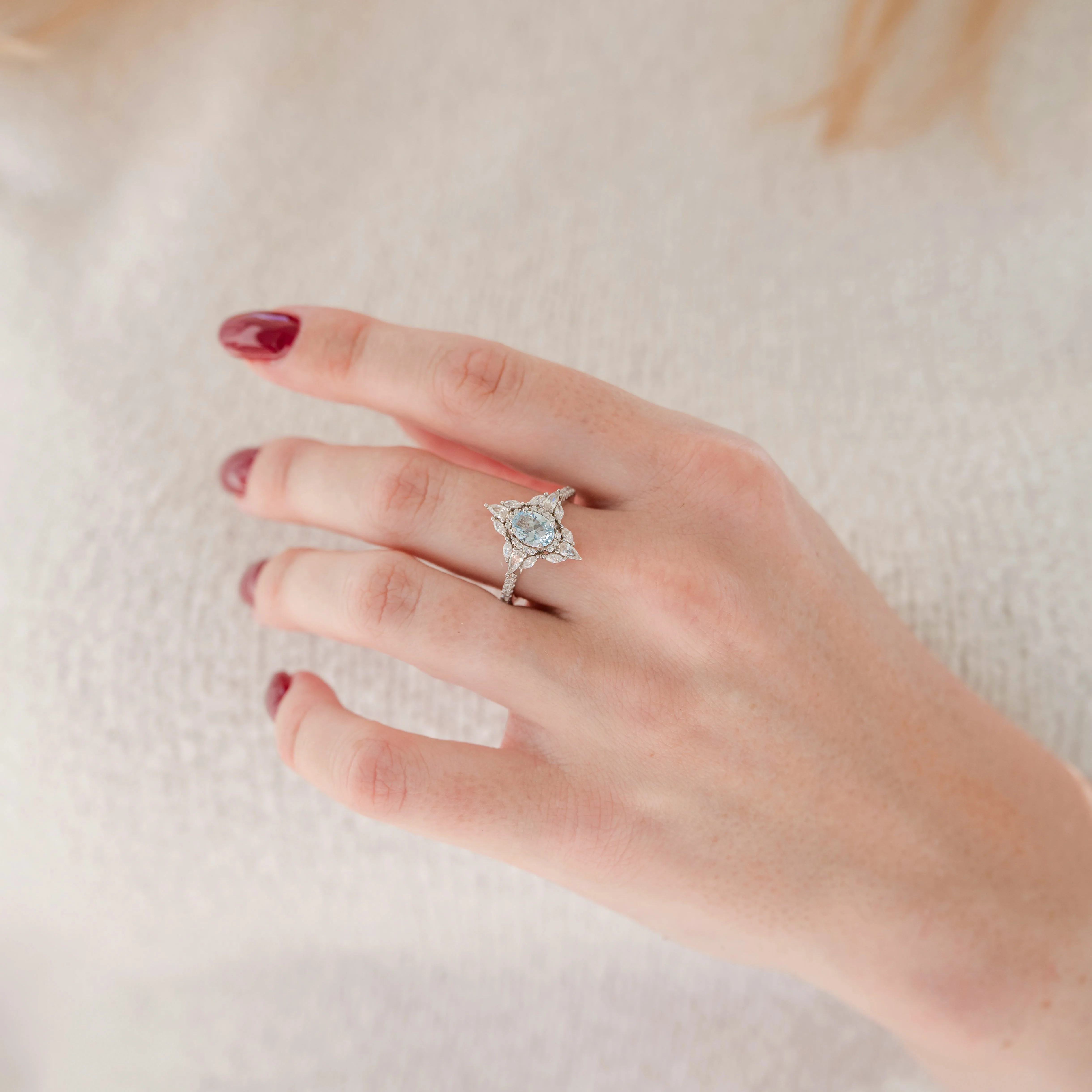Stella Oval Cut Aquamarine Vintage Engagement Ring in 14K White Gold - Image 6