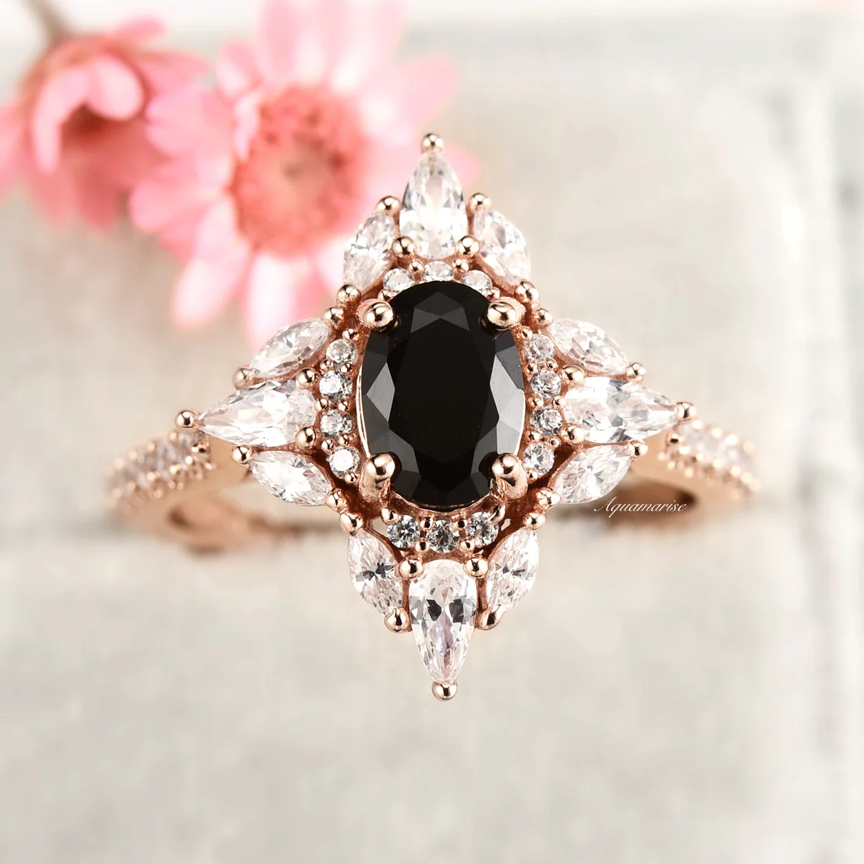 Stella Black Onyx Ring- 14K Rose Gold Vermeil - Image 2