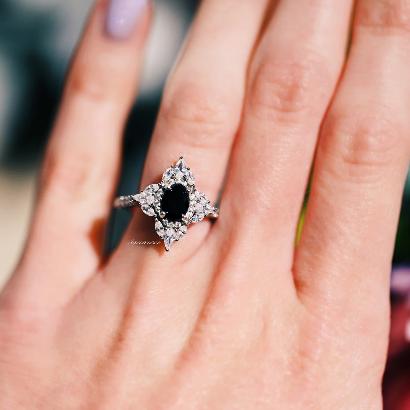 Stella Black Moissanite Engagement Ring in 14K White Gold - Image 3