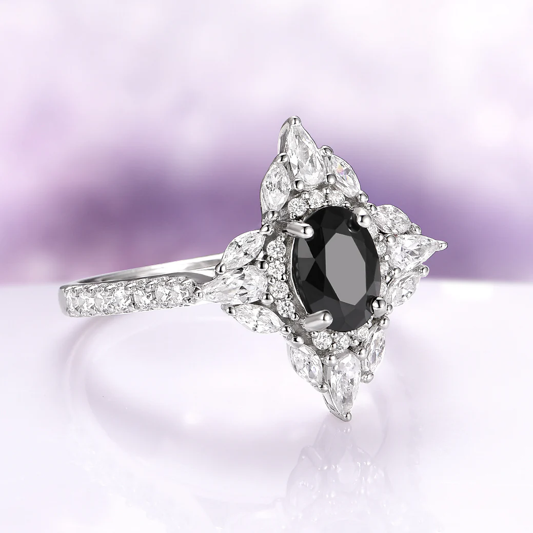 Stella Black Moissanite Engagement Ring in 14K White Gold - Image 5