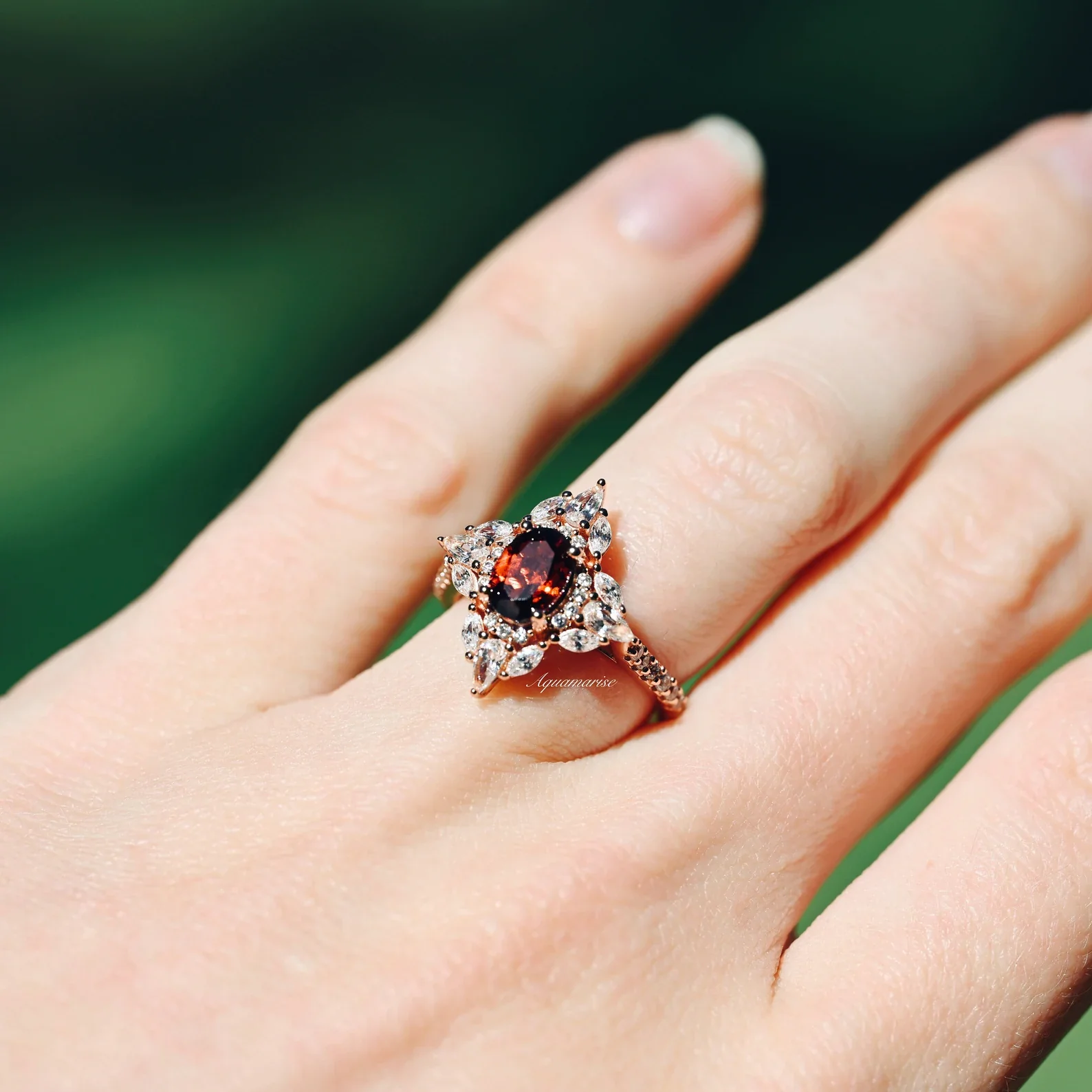 Stella Natural Red Garnet Ring- 14K Rose Gold Vermeil - Image 2