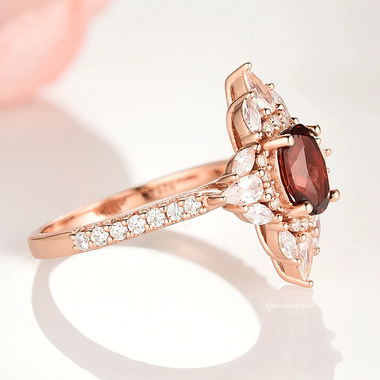 Stella Natural Red Garnet Ring- 14K Rose Gold Vermeil - Image 5