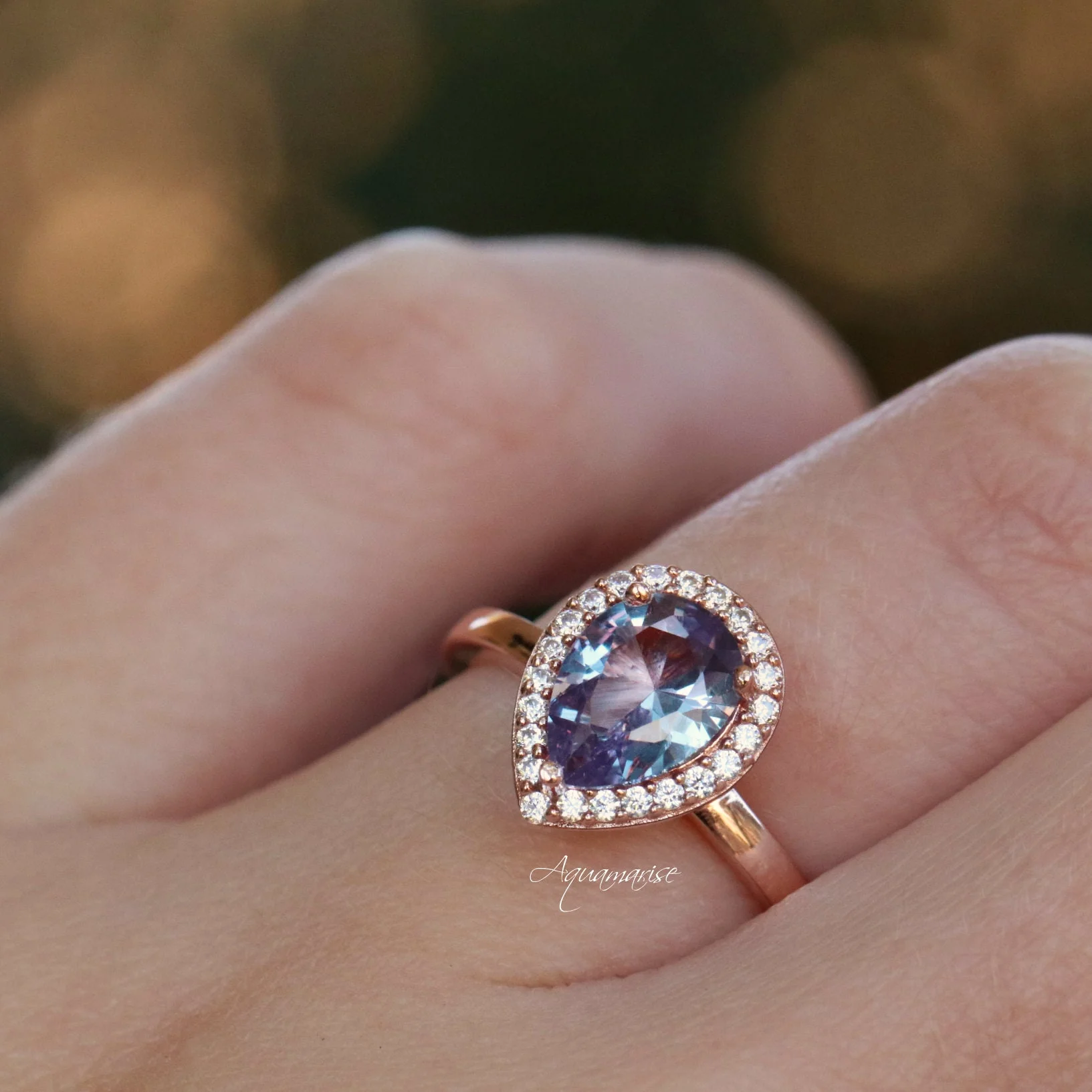 Teardrop Alexandrite Ring in 14K Rose Gold Vermeil - Image 2