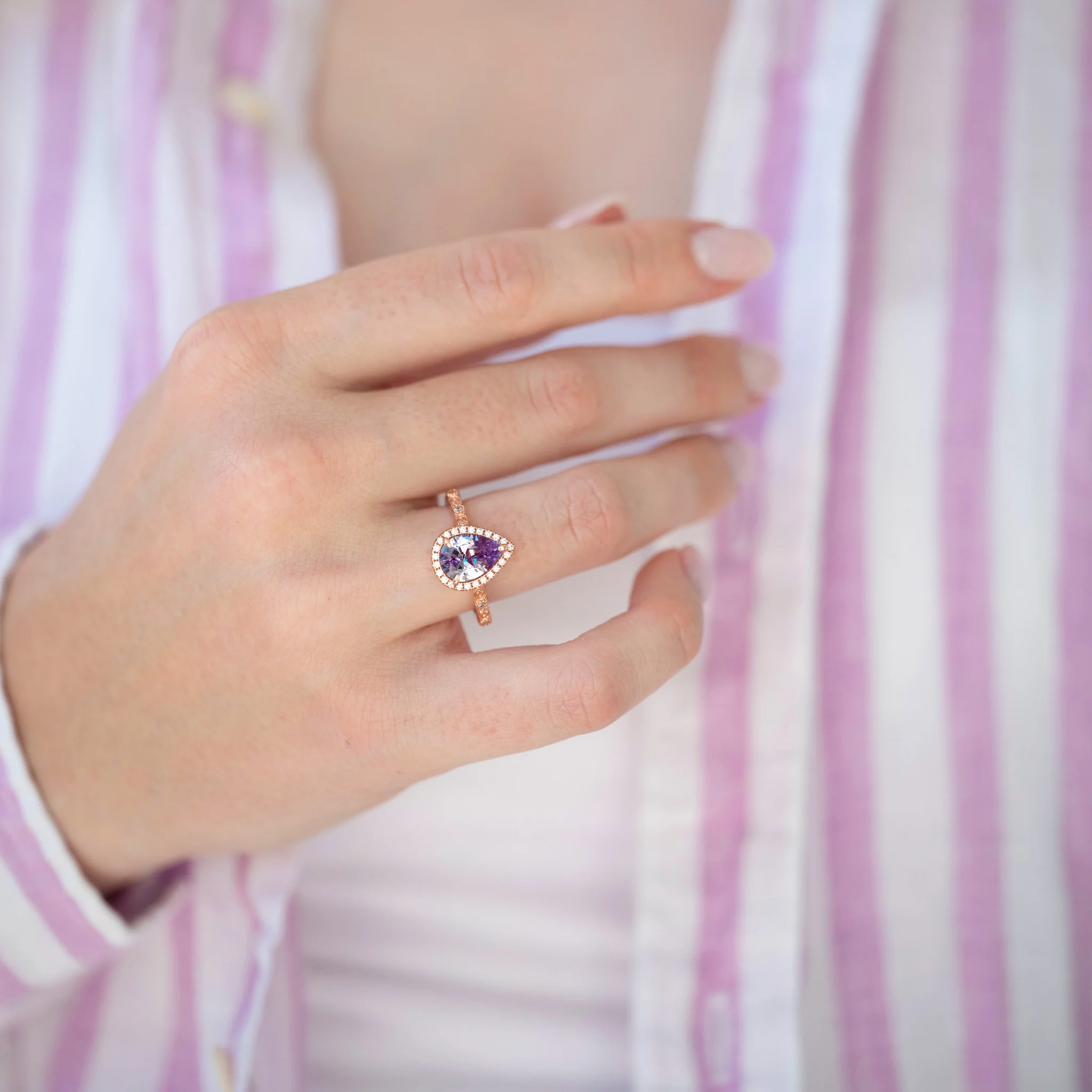 Art Deco Alexandrite Ring in 14K Rose Gold Vermeil - Image 3