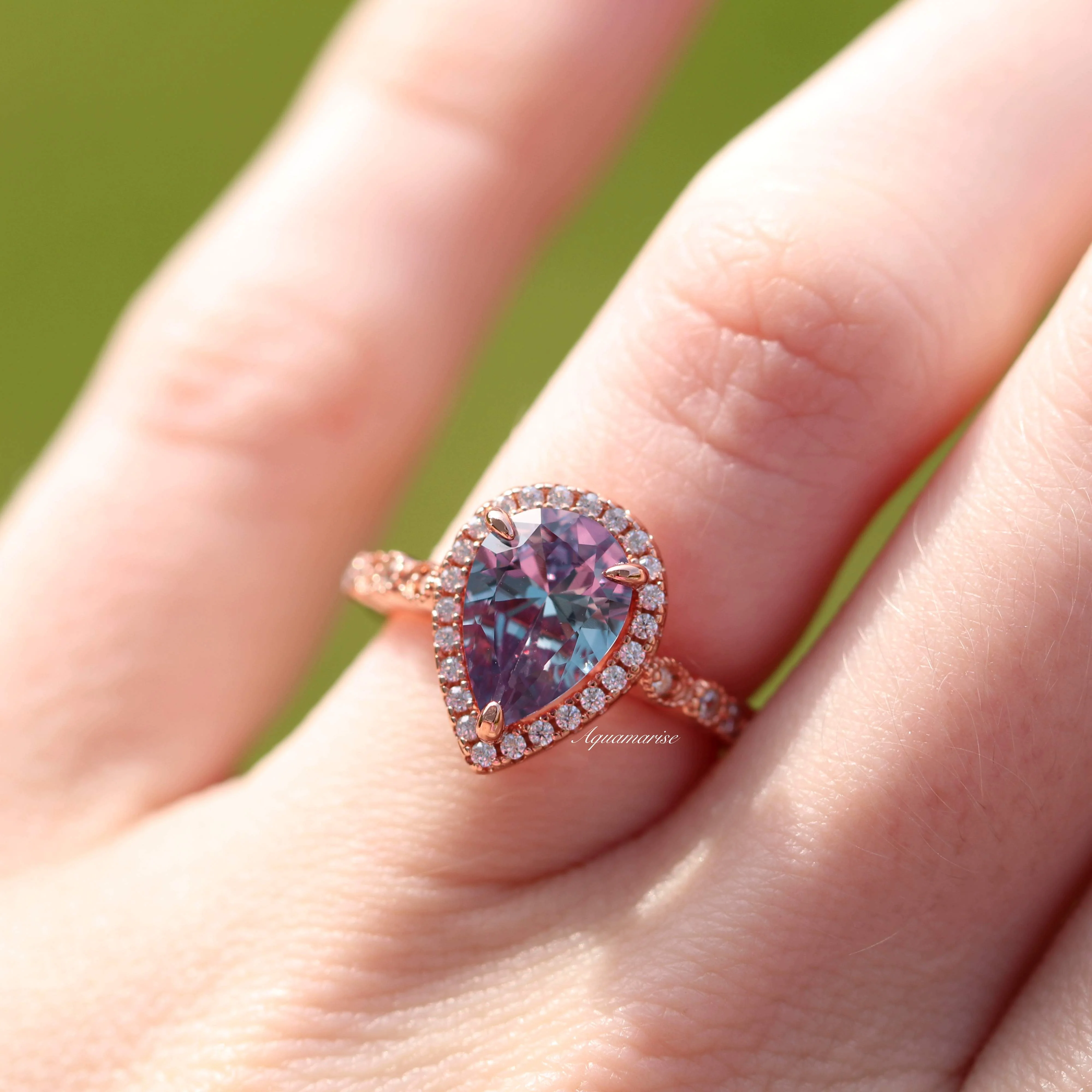 Art Deco Alexandrite Ring in 14K Rose Gold Vermeil - Image 4