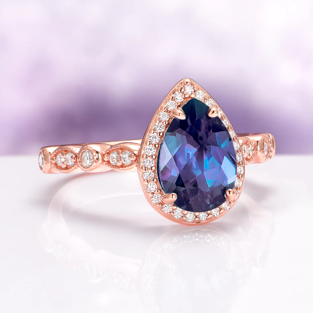 Art Deco Alexandrite Ring in 14K Rose Gold Vermeil - Image 5