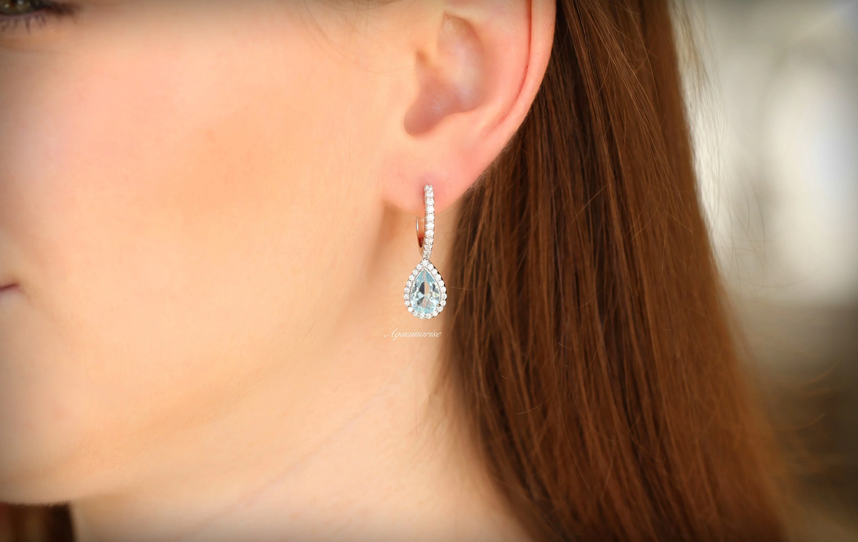 Vera Aquamarine Teardrop Dangle Earrings in Sterling Silver - Image 2
