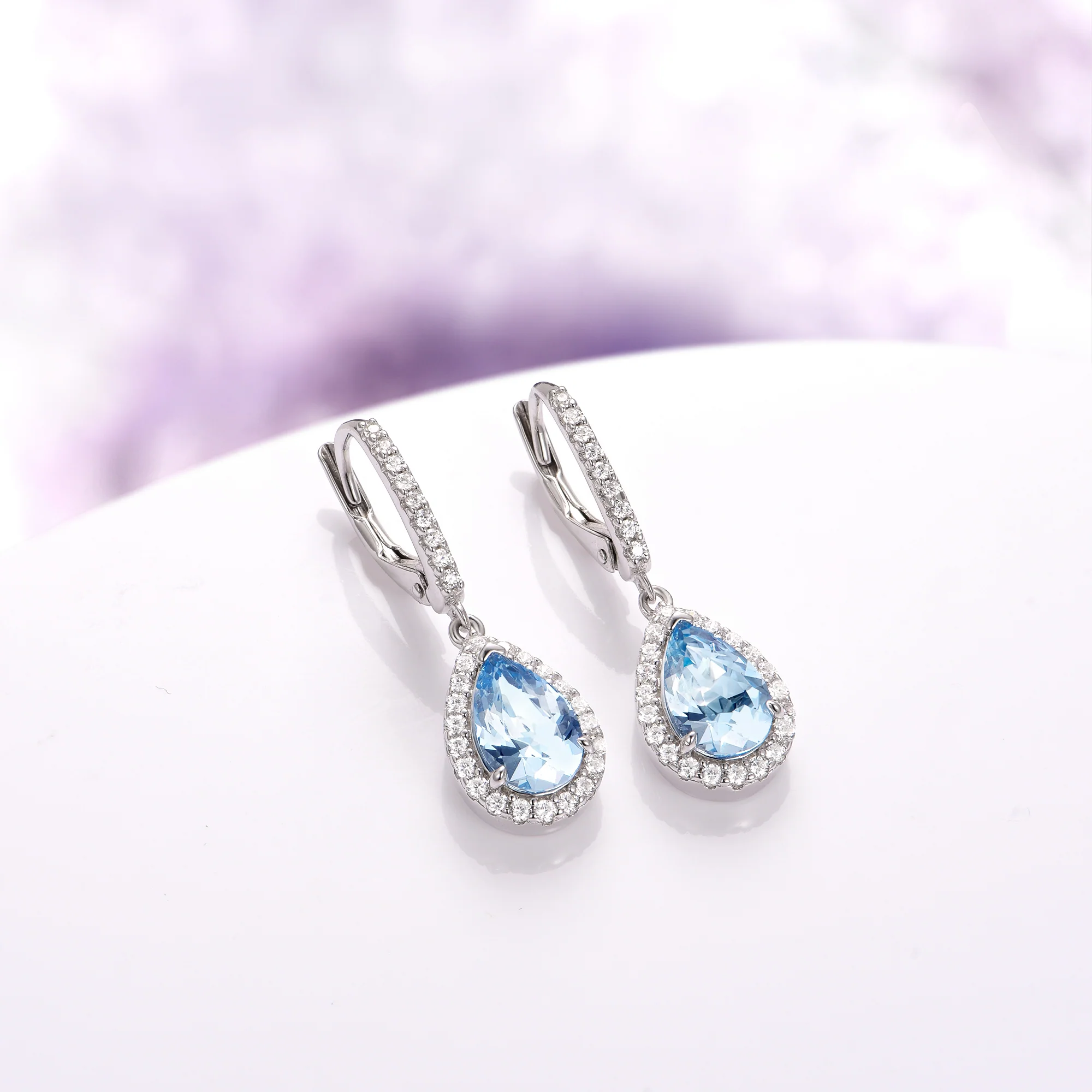 Vera Aquamarine Teardrop Dangle Earrings in Sterling Silver - Image 3