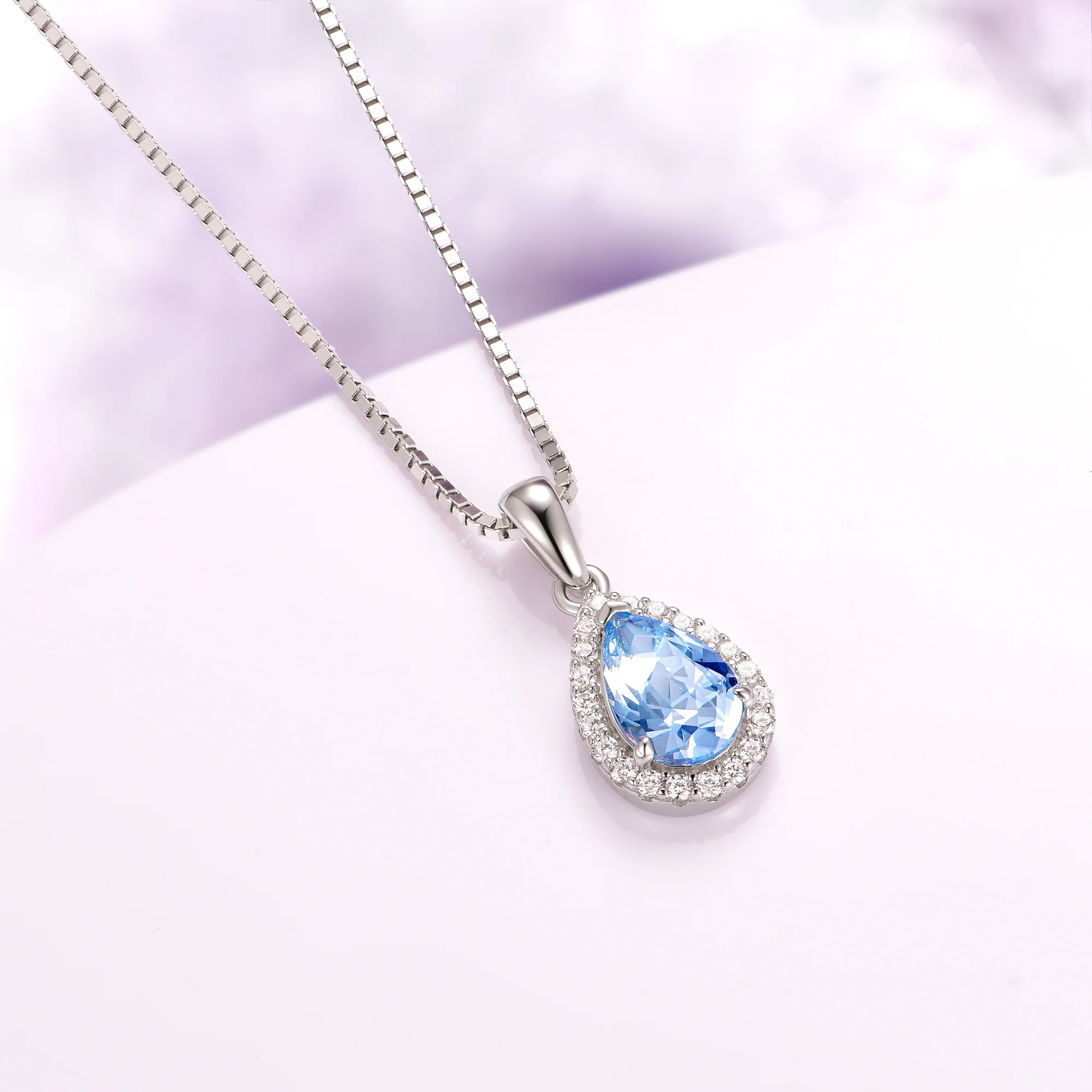 Vera Teardrop Aquamarine Necklace in Sterling Silver - Image 3