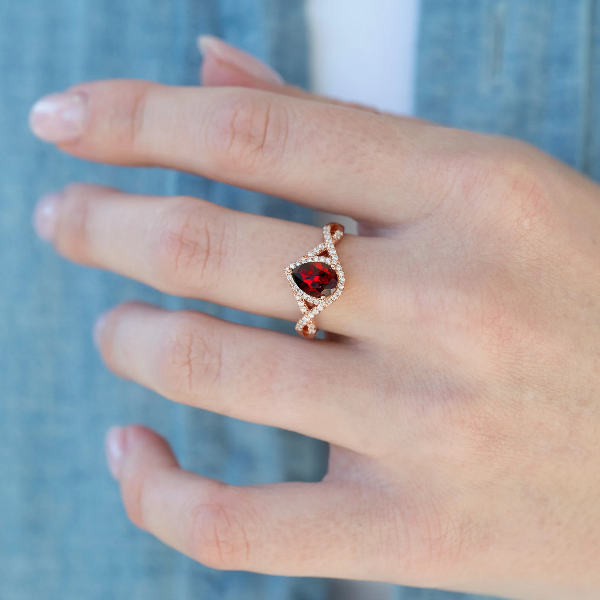 Flair Teardrop Natural Red Garnet Ring in 14K Rose Gold Vermeil - Image 3