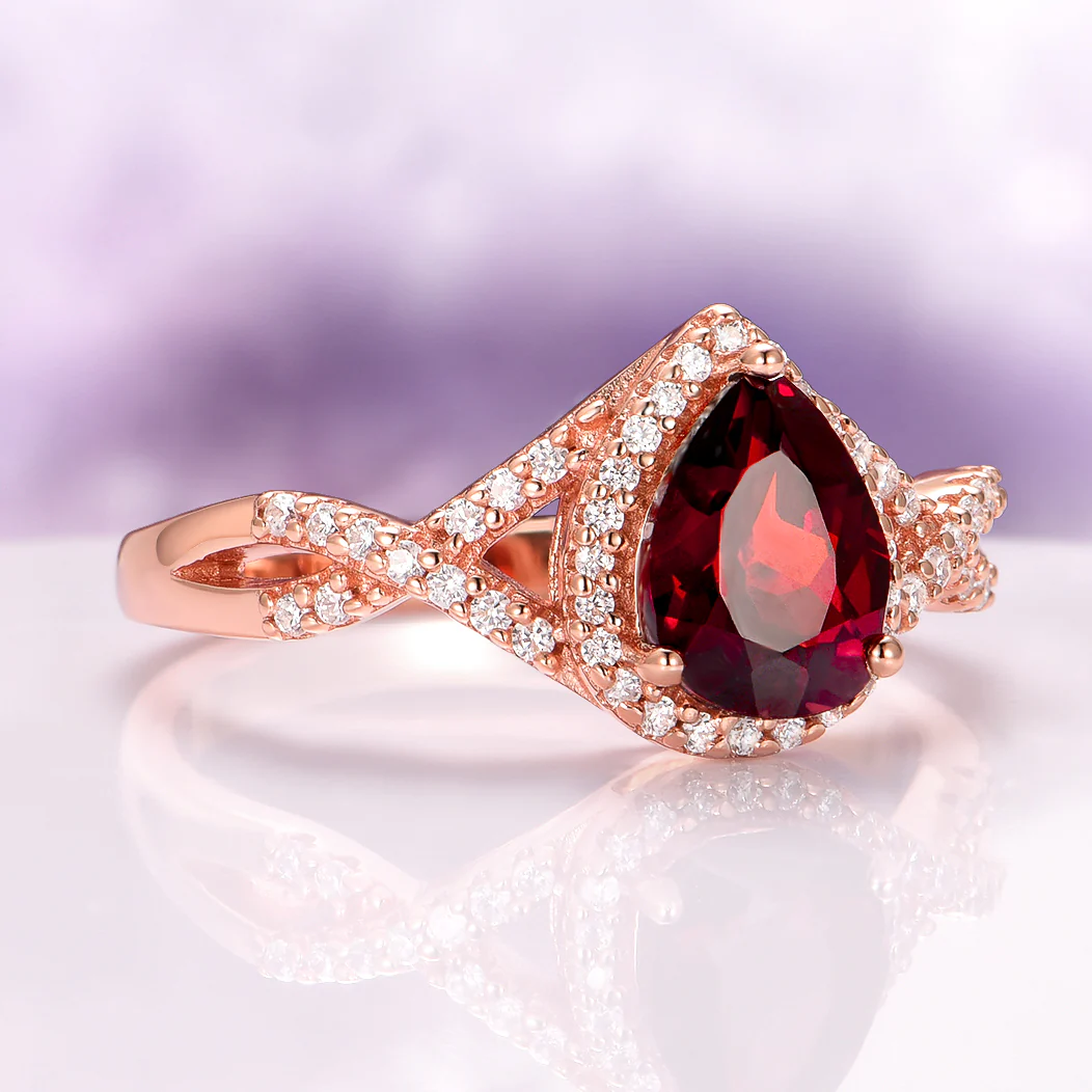 Flair Teardrop Natural Red Garnet Ring in 14K Rose Gold Vermeil - Image 5
