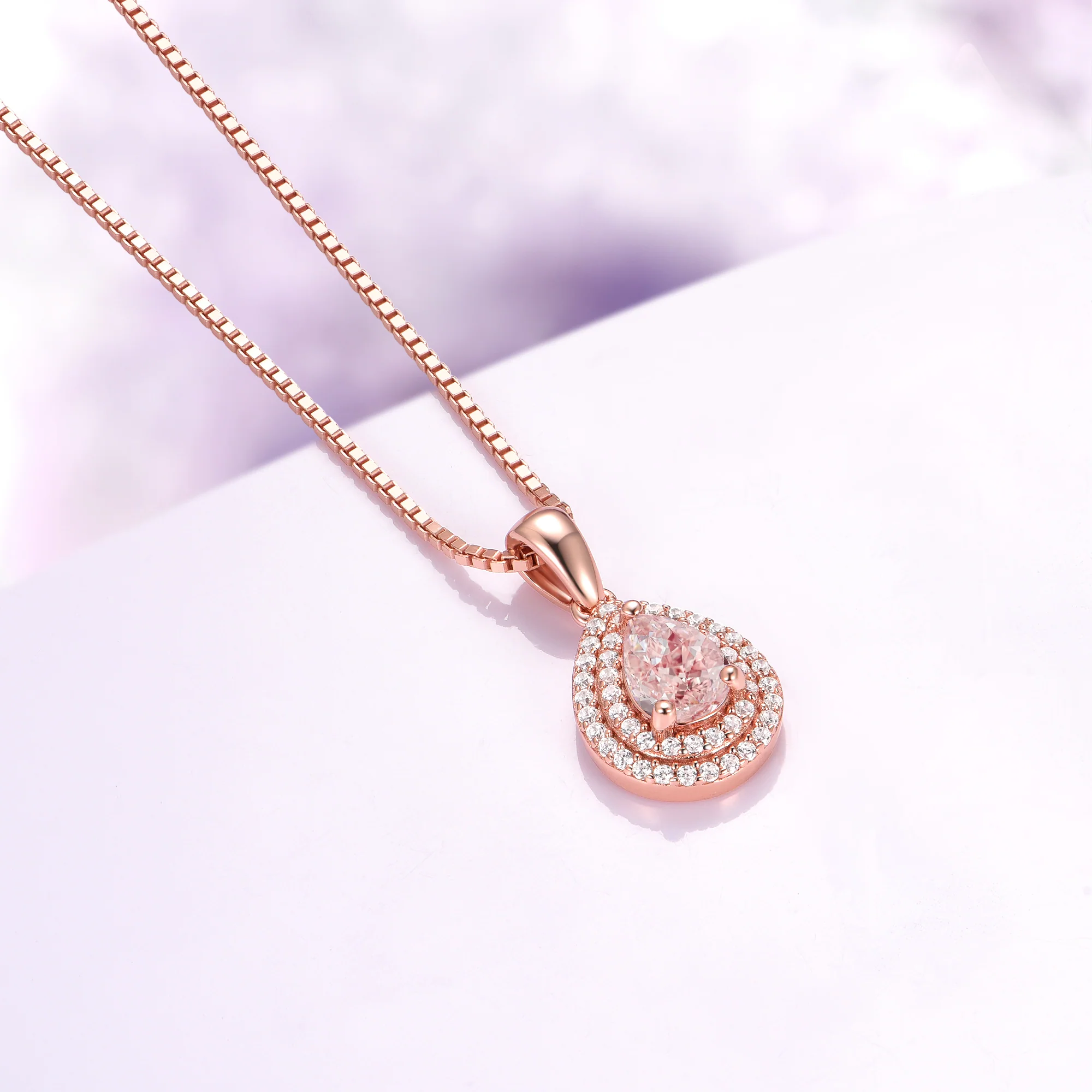 Teardrop Morganite Pendant Necklace in 14K Rose Gold Vermeil - Image 3