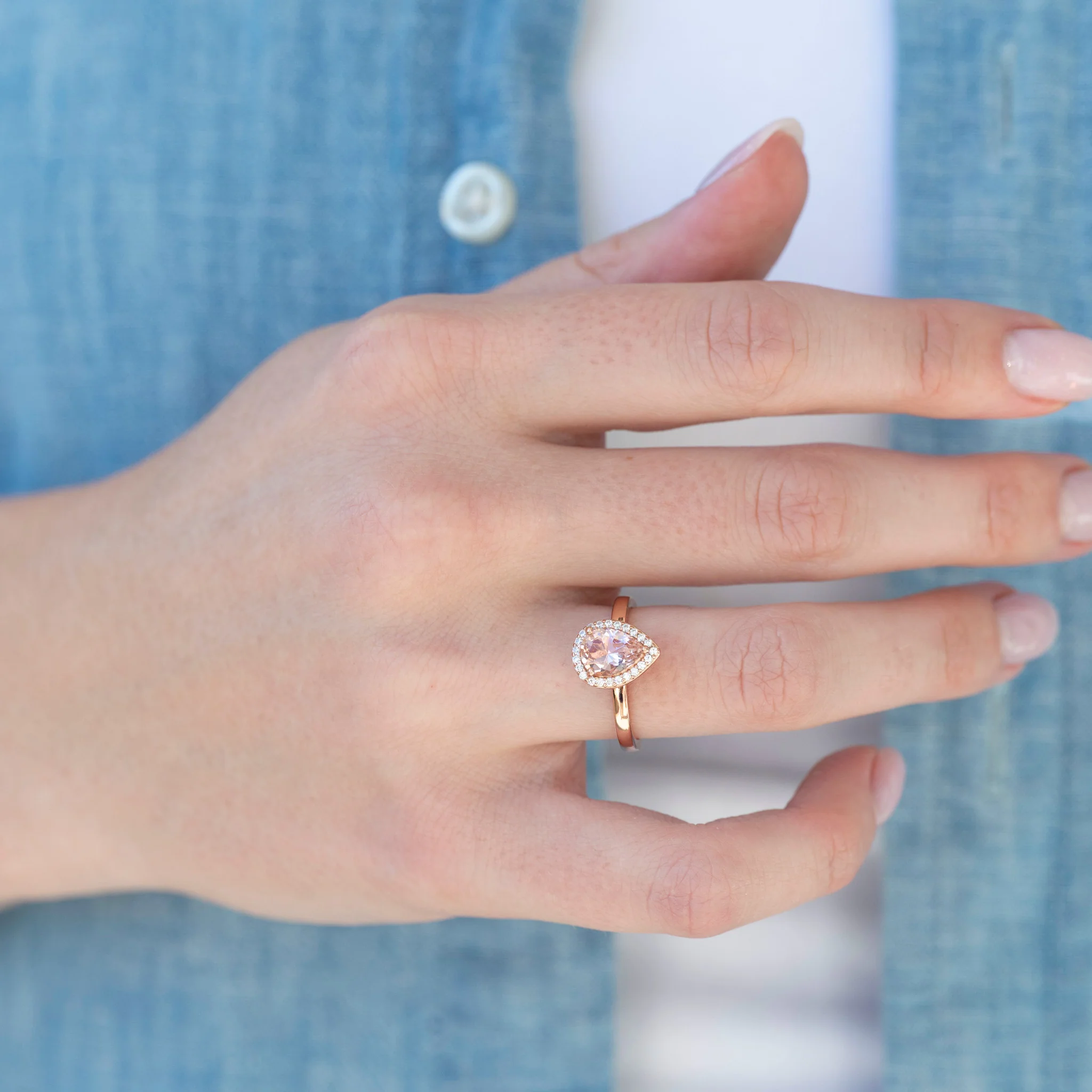 Teardrop Morganite Engagement Ring in 14K Rose Gold Vermeil - Image 2