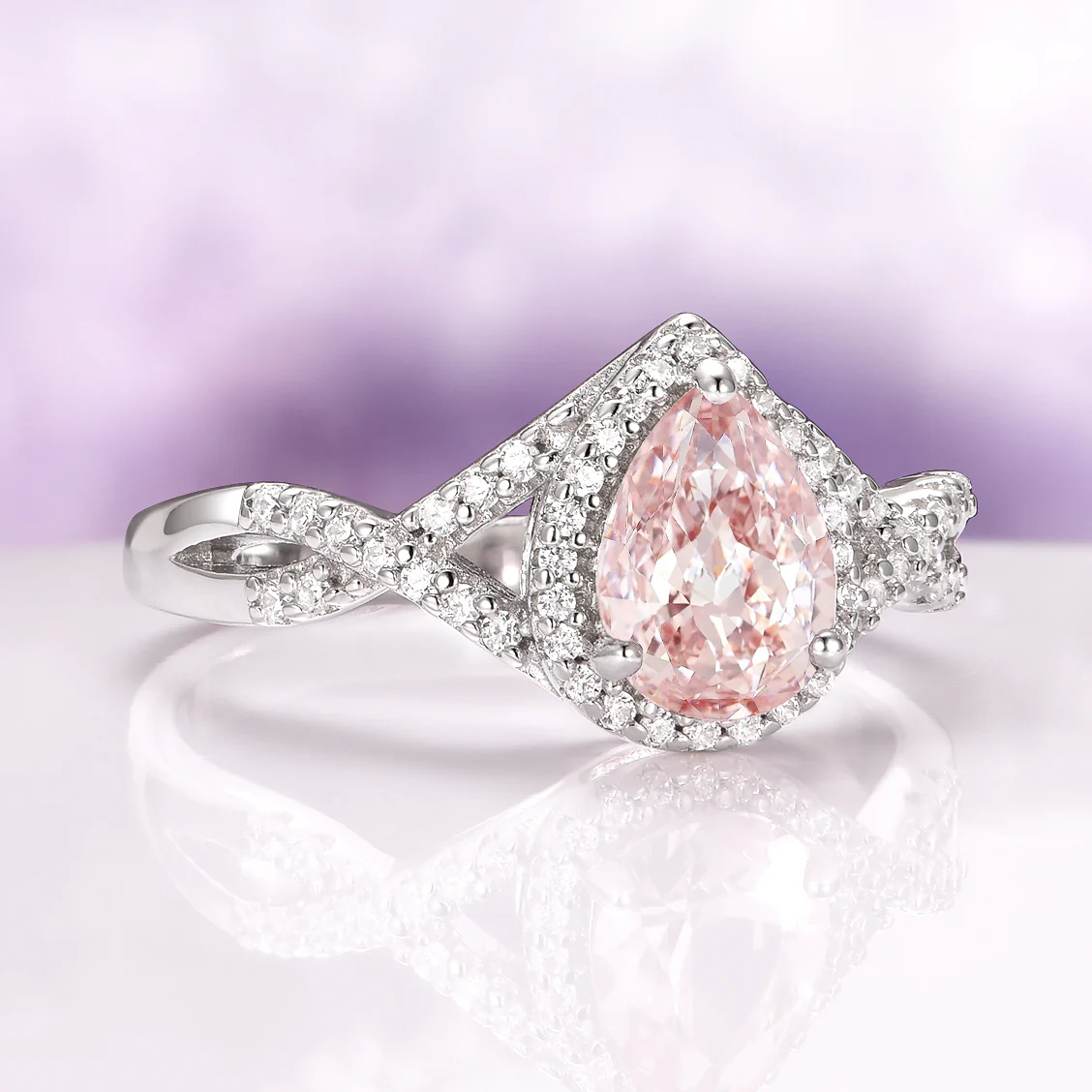 Flair Teardrop Morganite Engagement Ring in Sterling Silver - Image 3