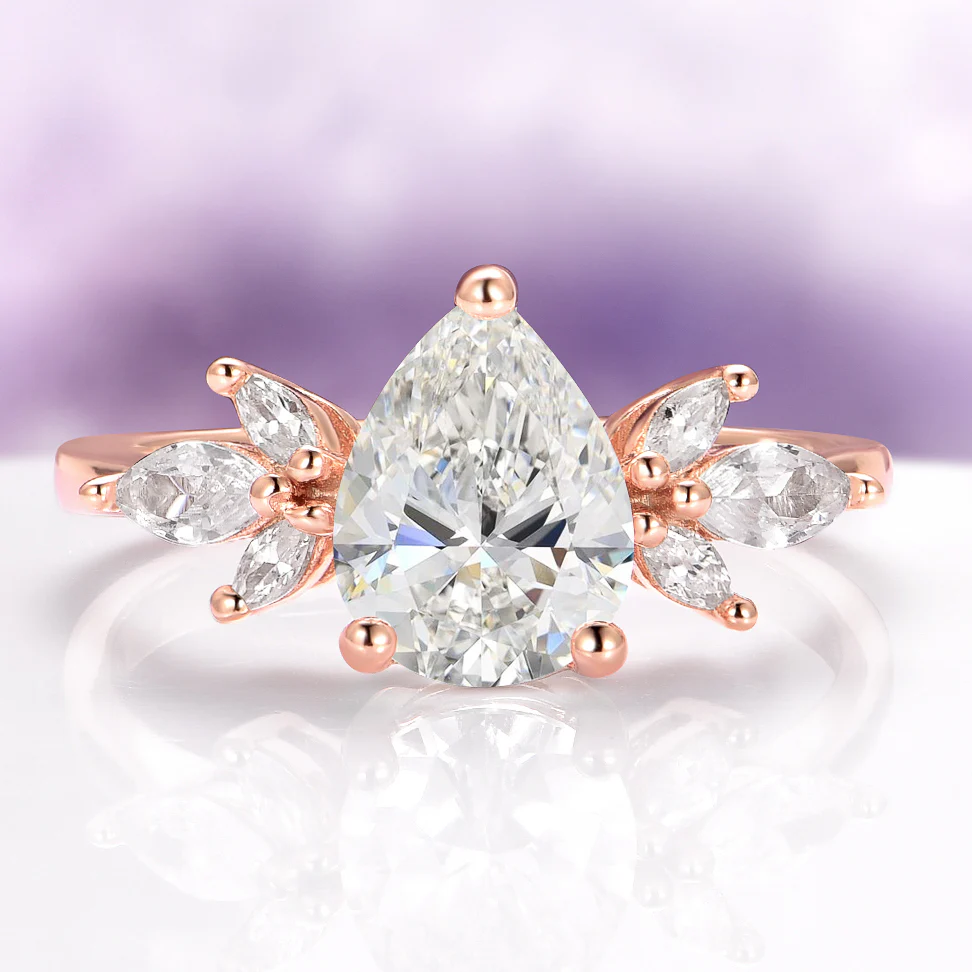 Teardrop White Sapphire Ring in 14K Rose Gold Vermeil