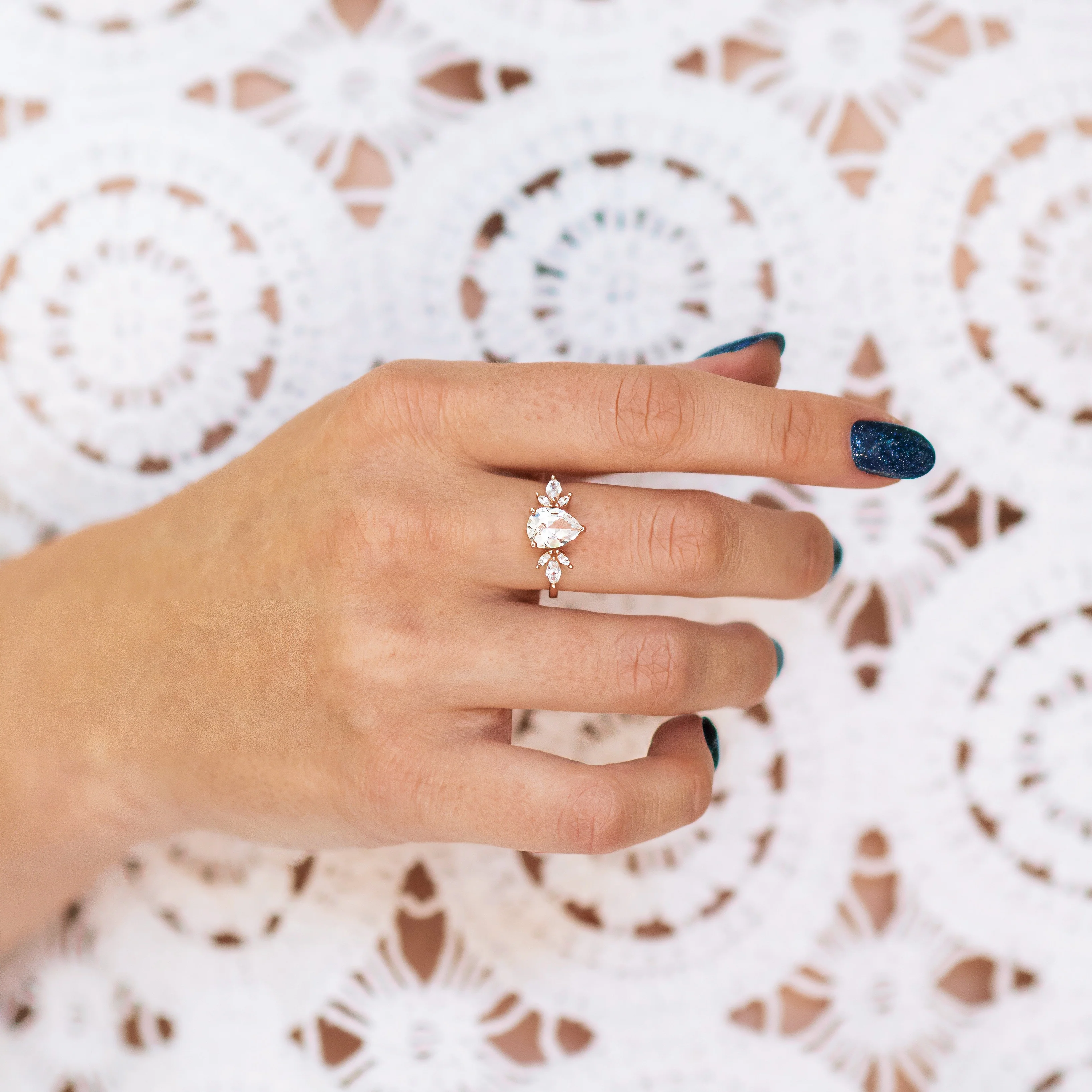 Teardrop White Sapphire Ring in 14K Rose Gold Vermeil - Image 2
