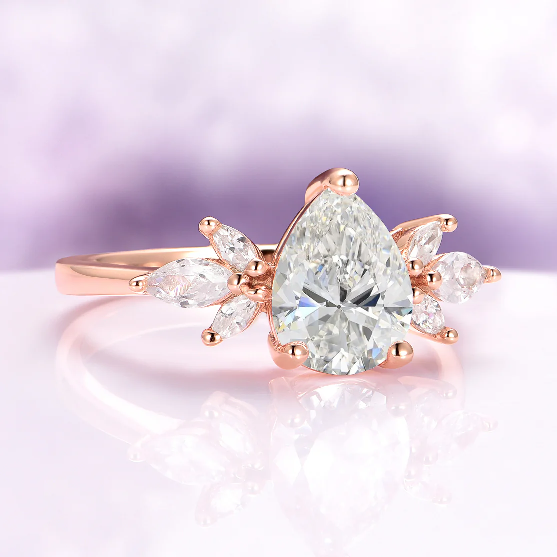 Teardrop White Sapphire Ring in 14K Rose Gold Vermeil - Image 3