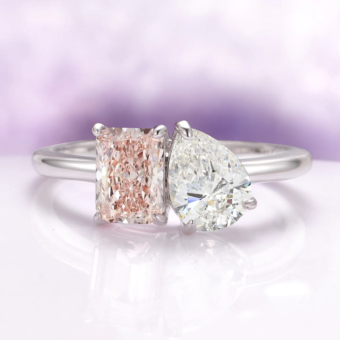 Toi Et Moi Morganite and Simulated Diamond Ring in Sterling Silver