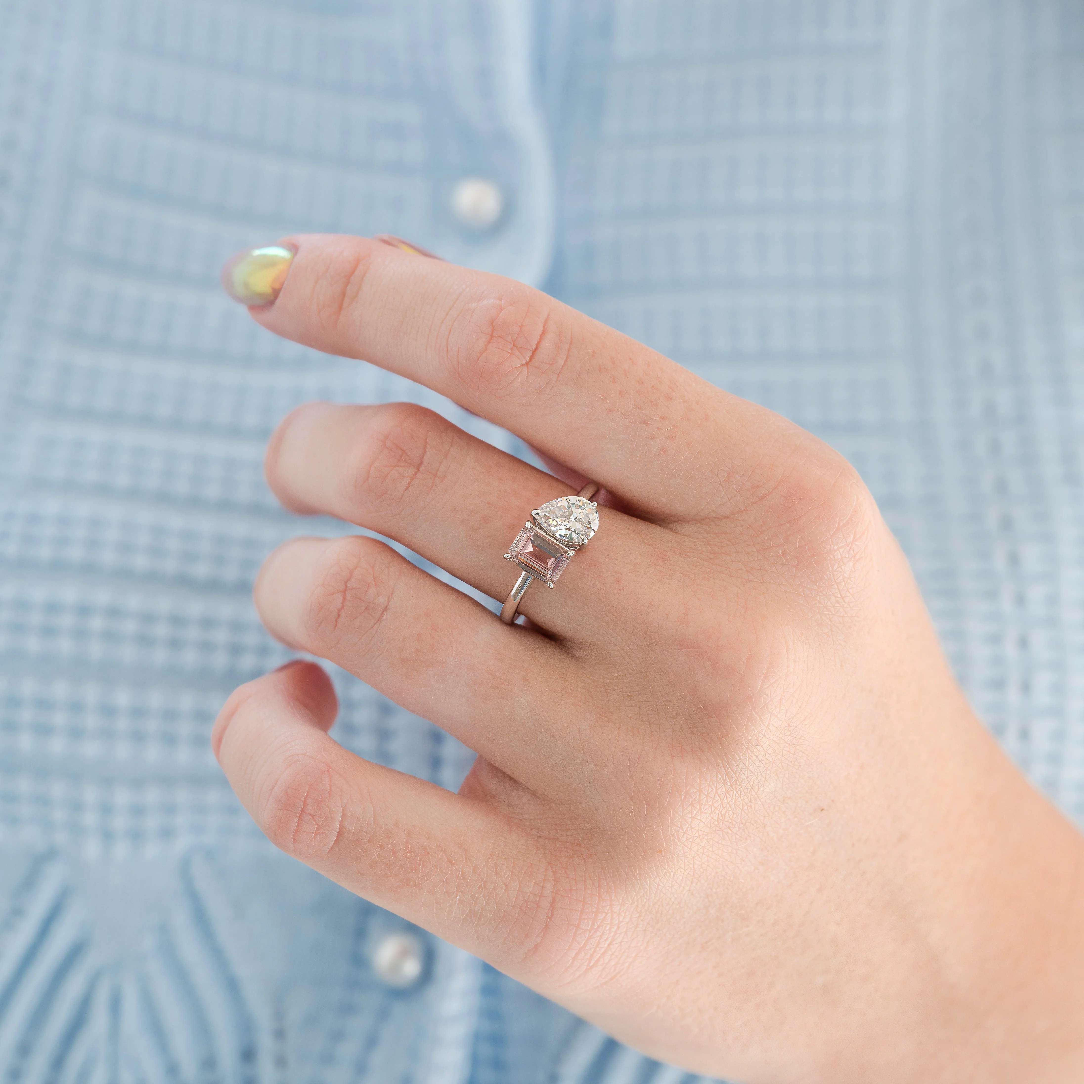 Toi Et Moi Morganite and Simulated Diamond Ring in Sterling Silver - Image 3