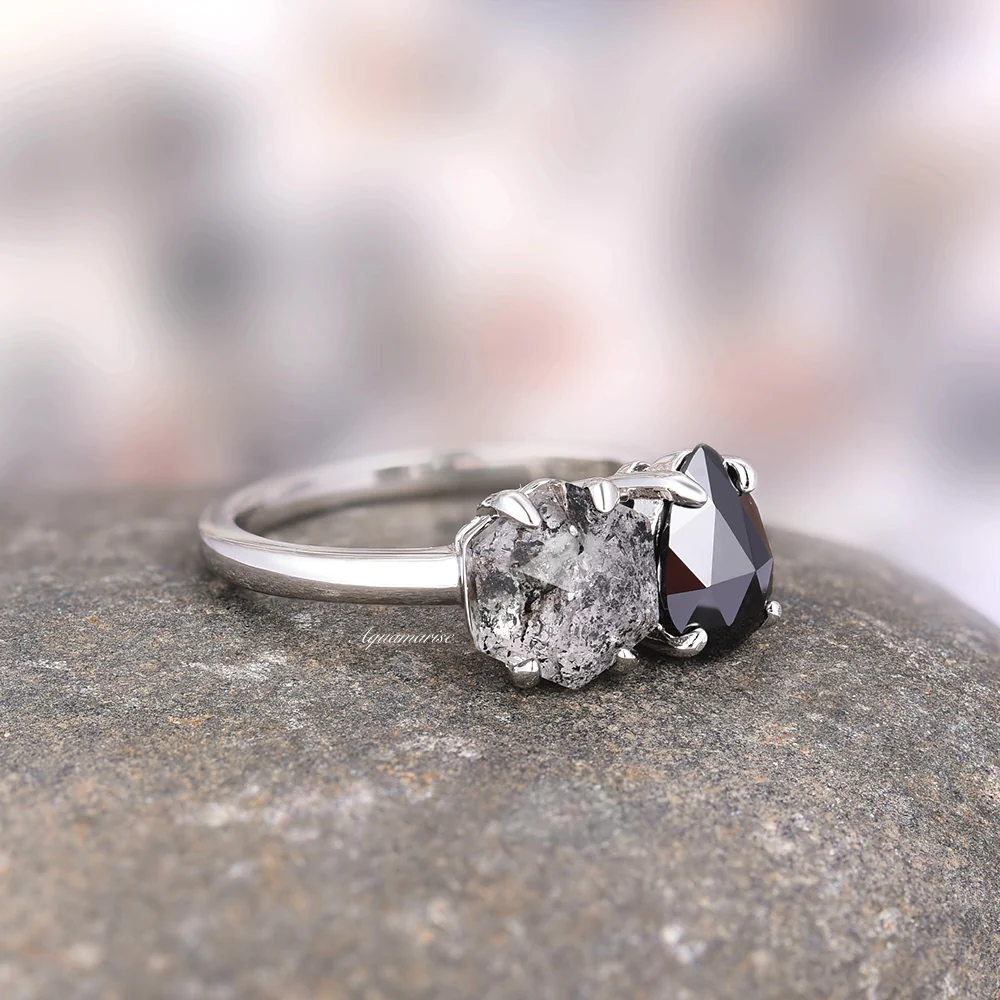 Toi Et Moi Herkimer Diamond & Black Onyx Ring- 14K White Gold - Image 5