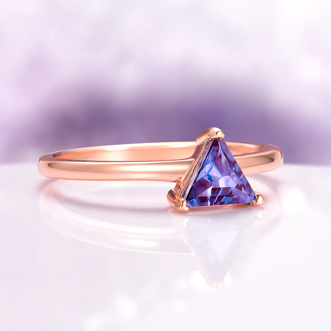 Minimalist Triangle Cut Alexandrite Engagement Ring in 14K Solid Rose Gold - Image 6