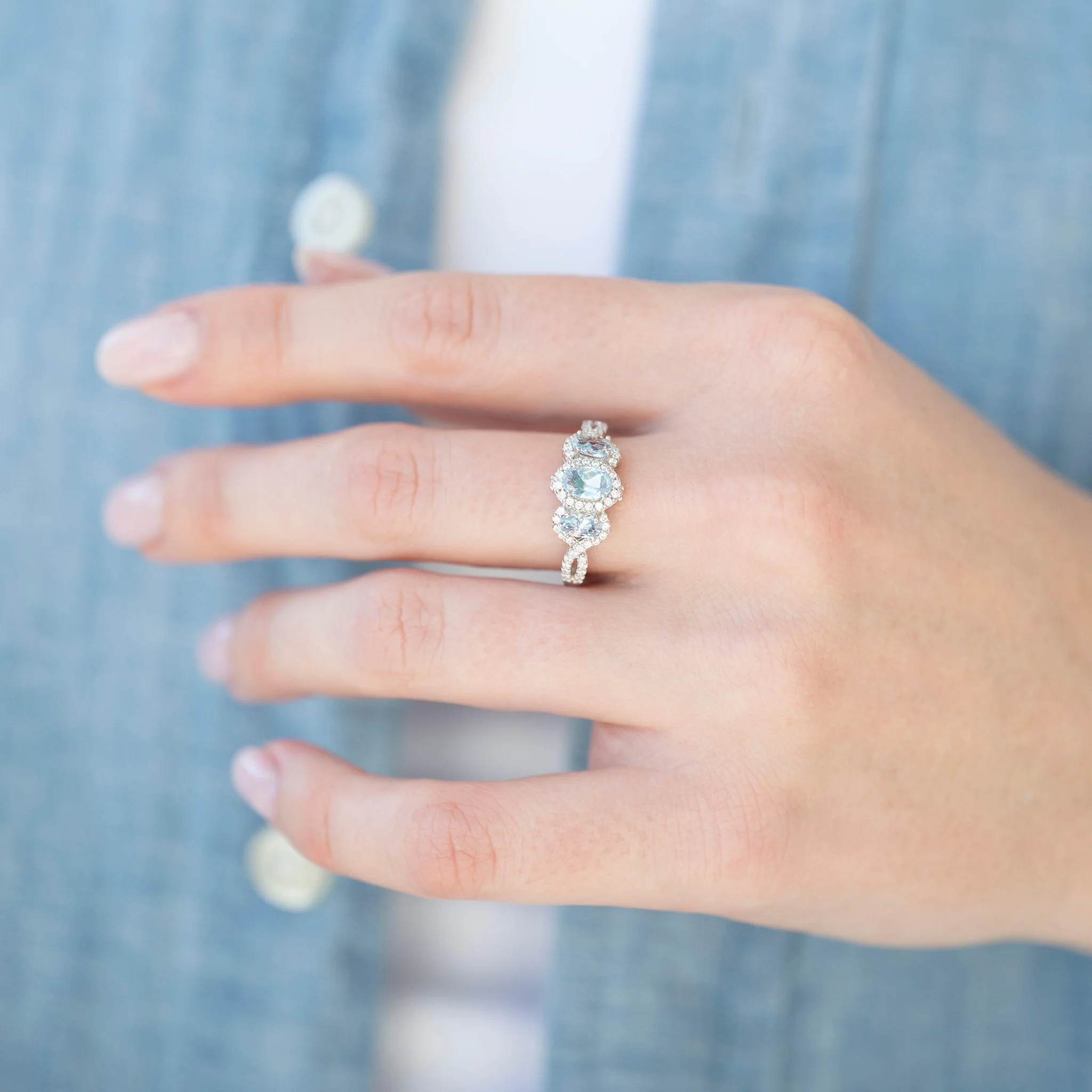 Three Stone Aquamarine Ring in Sterling Silver - Image 2