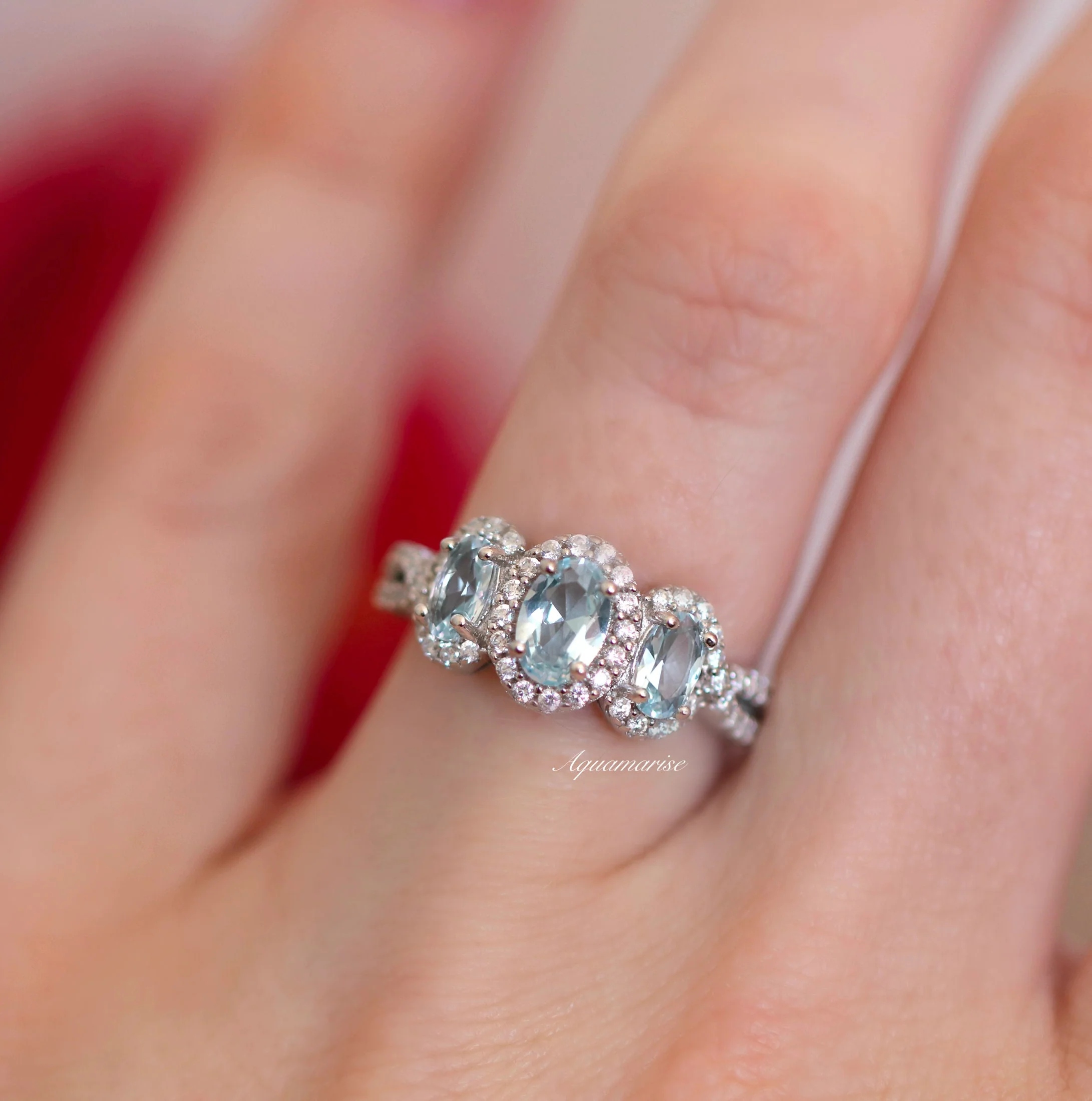 Three Stone Aquamarine Ring in Sterling Silver - Image 3