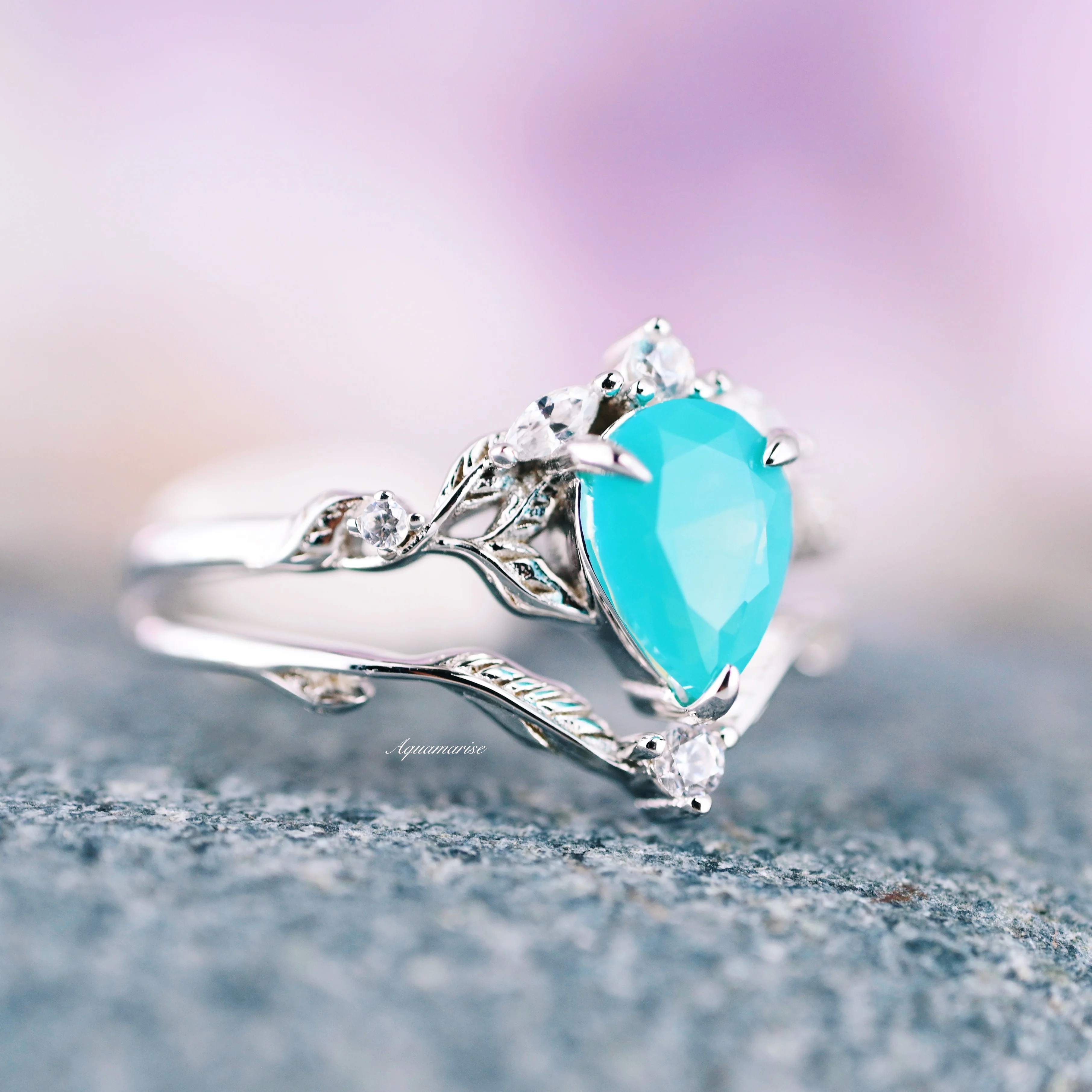 Turquoise Opalescent Blue Sapphire Ring Set in Sterling Silver - Image 2