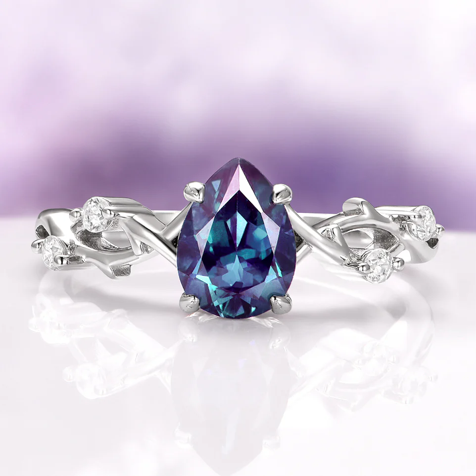 Twisted Vine Alexandrite Twig Engagement Ring in 14K White Gold