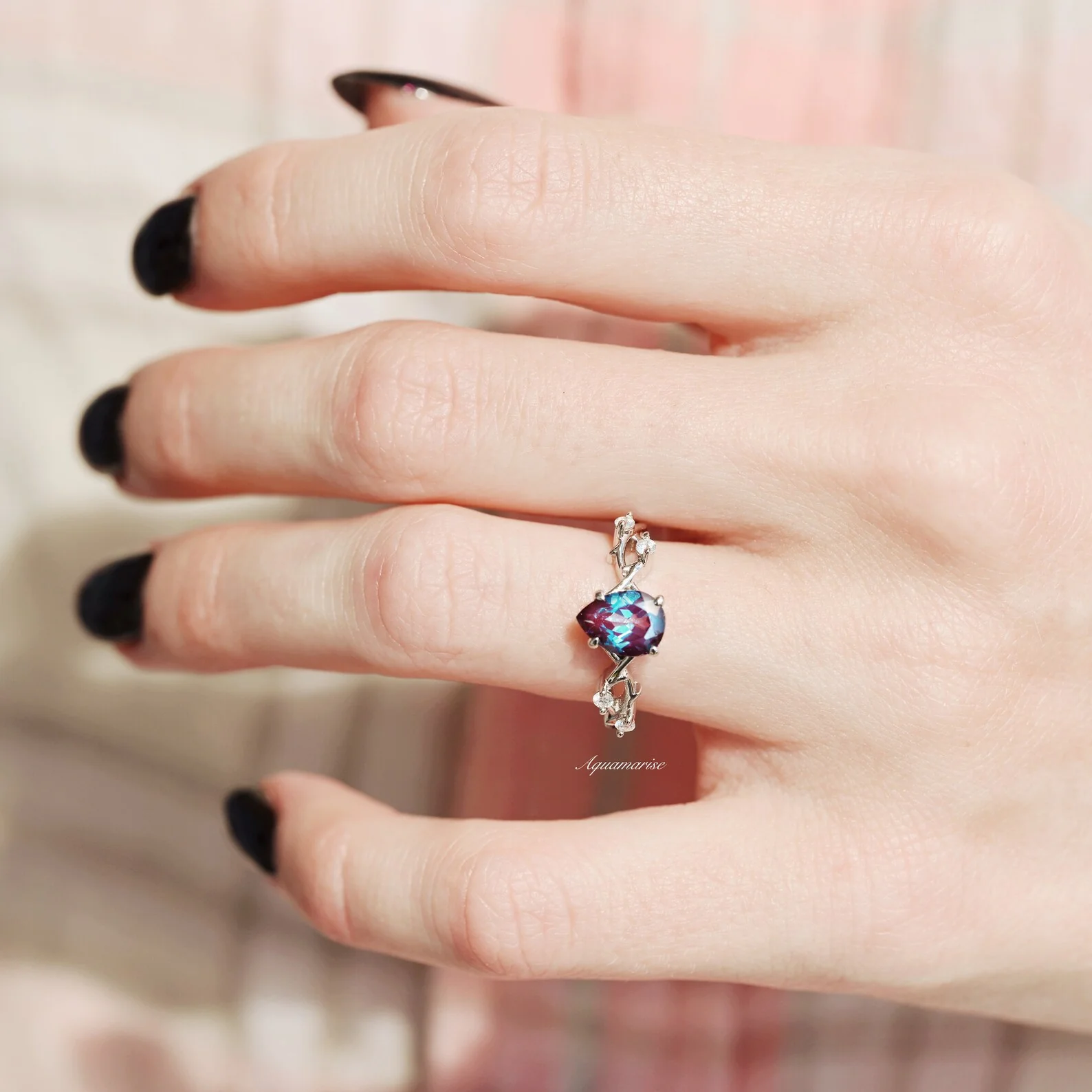 Twisted Vine Alexandrite Twig Engagement Ring in 14K White Gold - Image 3