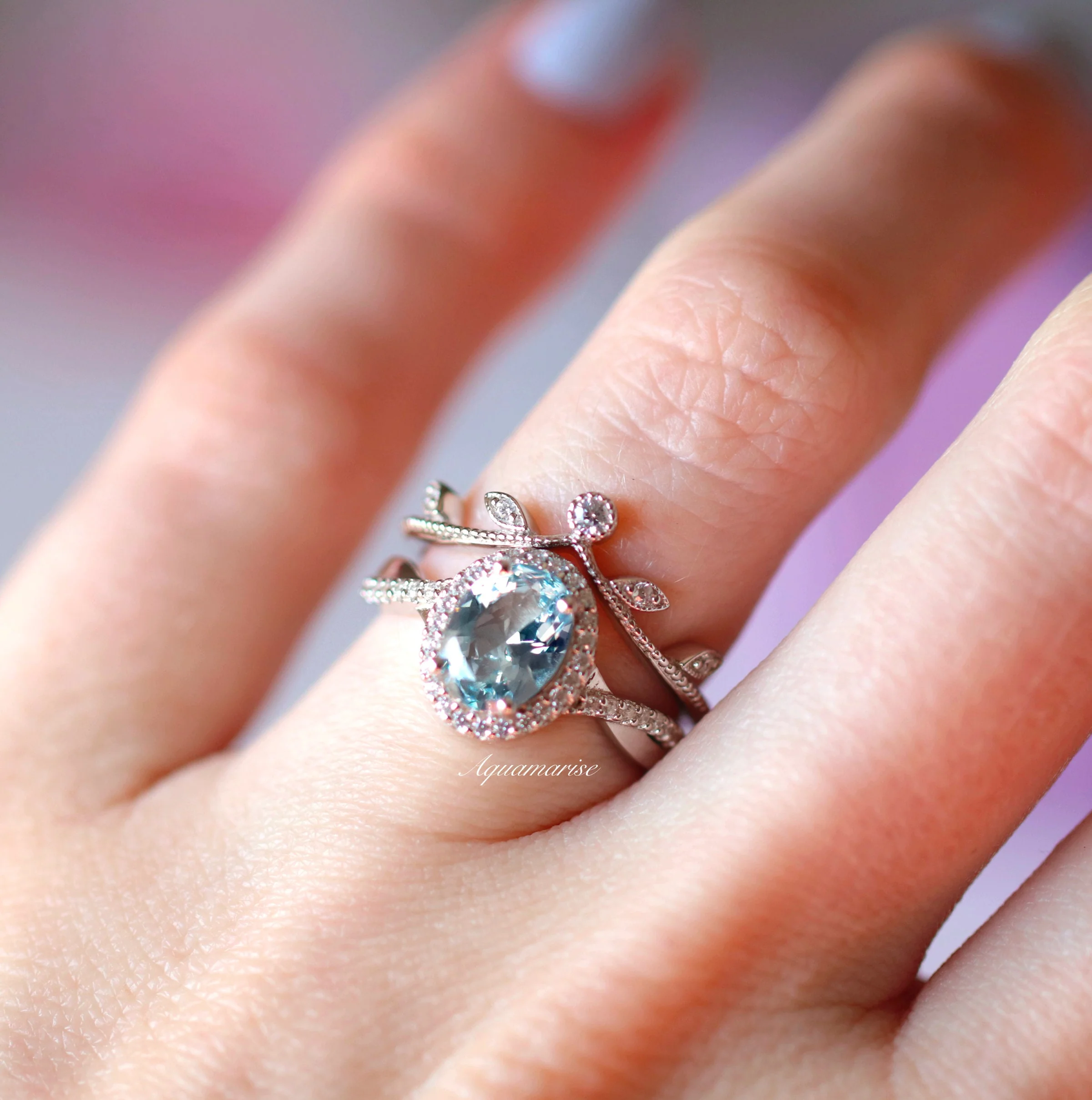 Twisted Vine Aquamarine Ring in Sterling Silver - Image 5