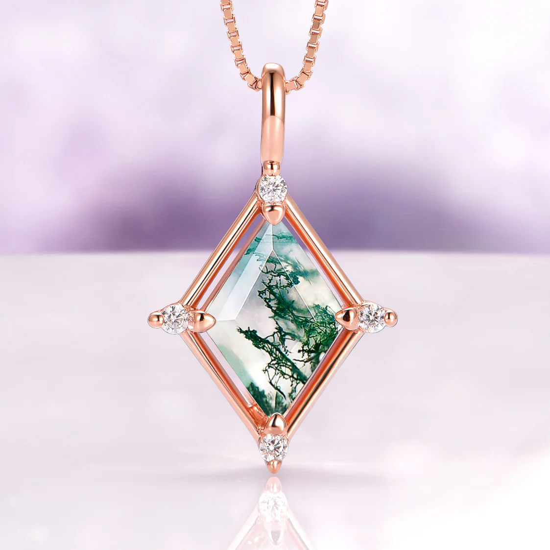 Kite Green Moss Agate Necklace in 14K Rose Gold Vermeil
