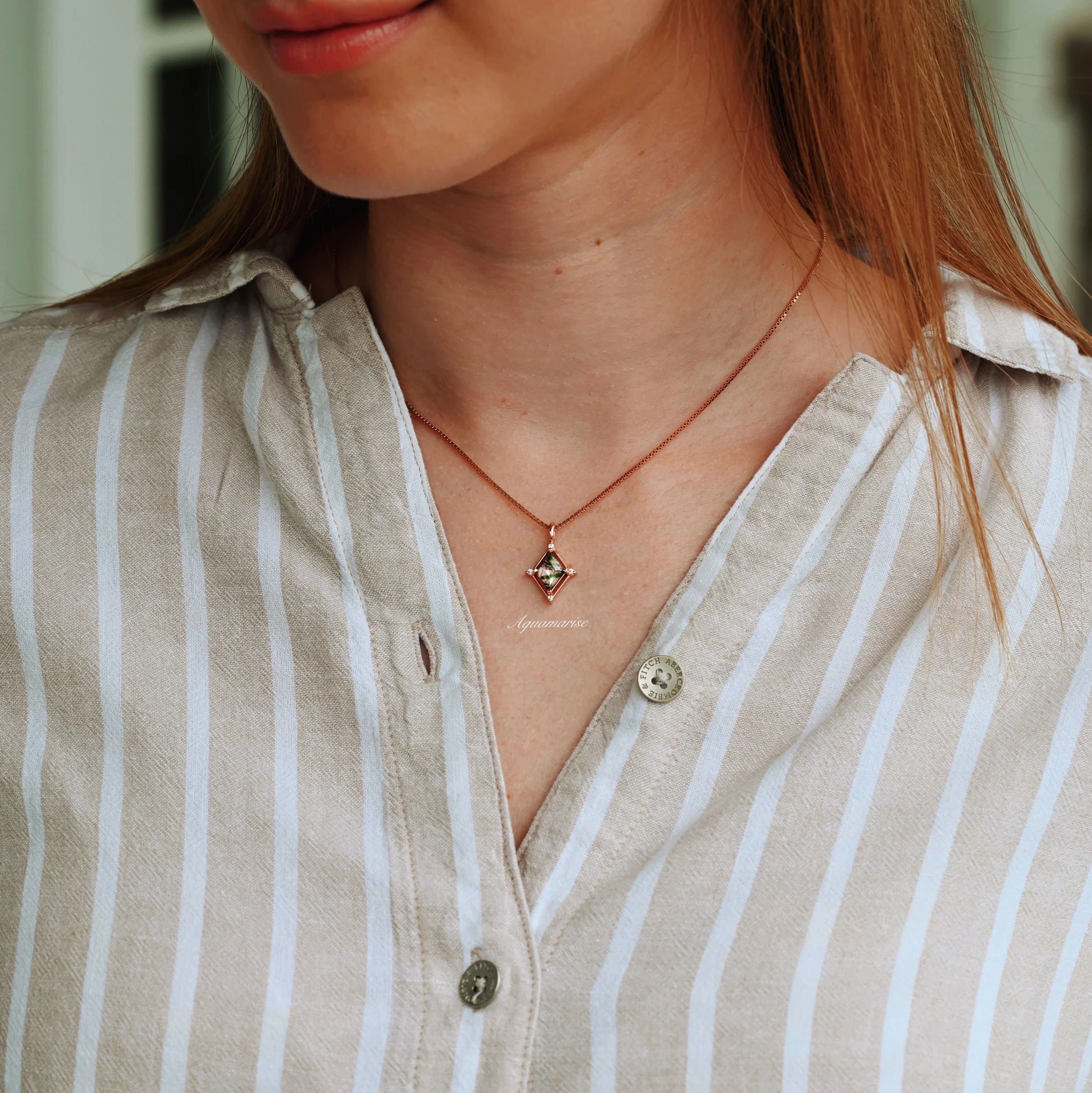 Kite Green Moss Agate Necklace in 14K Rose Gold Vermeil - Image 2