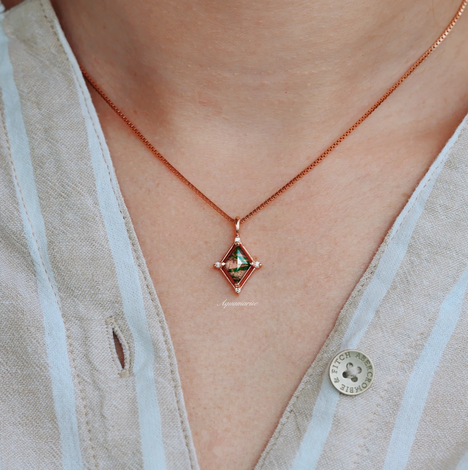 Kite Green Moss Agate Necklace in 14K Rose Gold Vermeil - Image 3