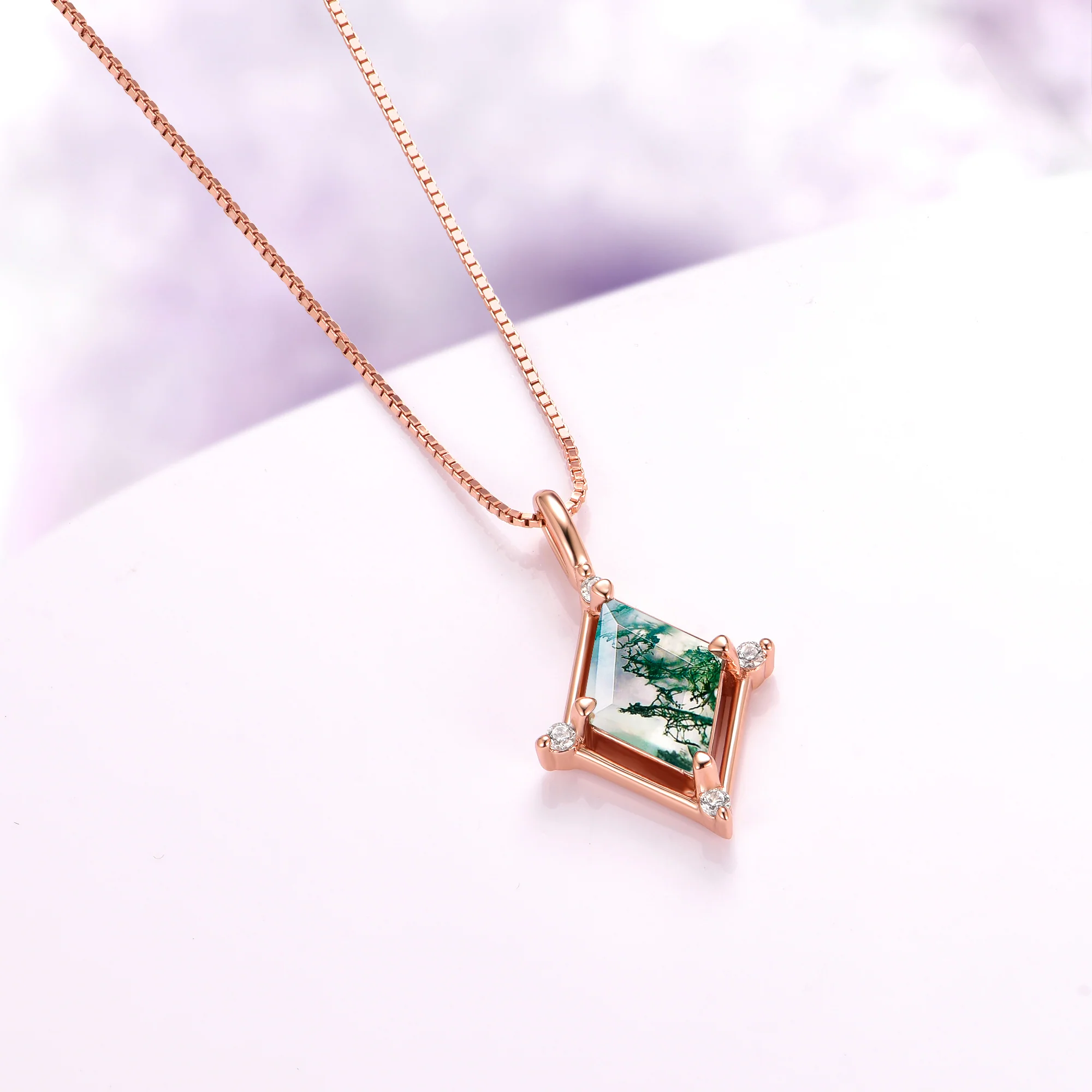 Kite Green Moss Agate Necklace in 14K Rose Gold Vermeil - Image 4