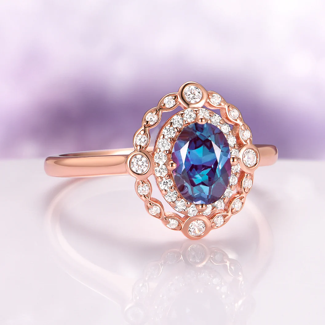 Valentina Art Deco Alexandrite Engagement Ring in 14K Solid Rose Gold - Image 3