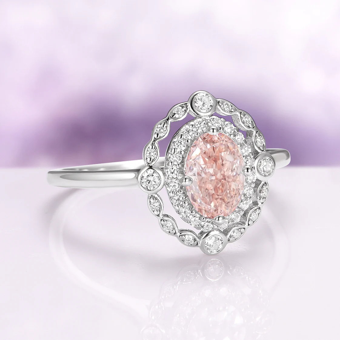 Valentina Art Deco Morganite Engagement Ring in 14K White Gold - Image 4