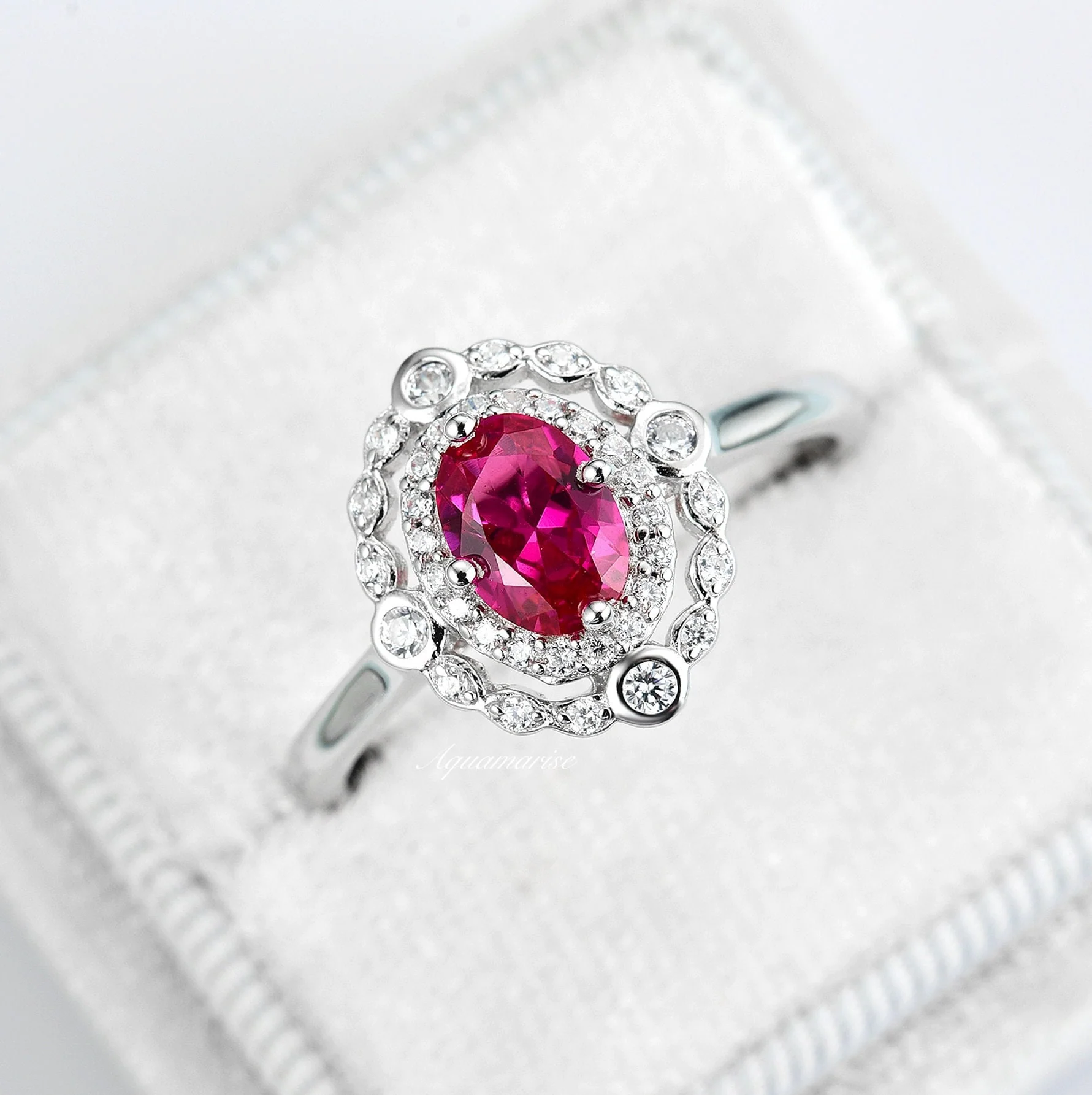 Valentina Art Deco Lab-Grown Ruby Engagement Ring in 14K White Gold - Image 2