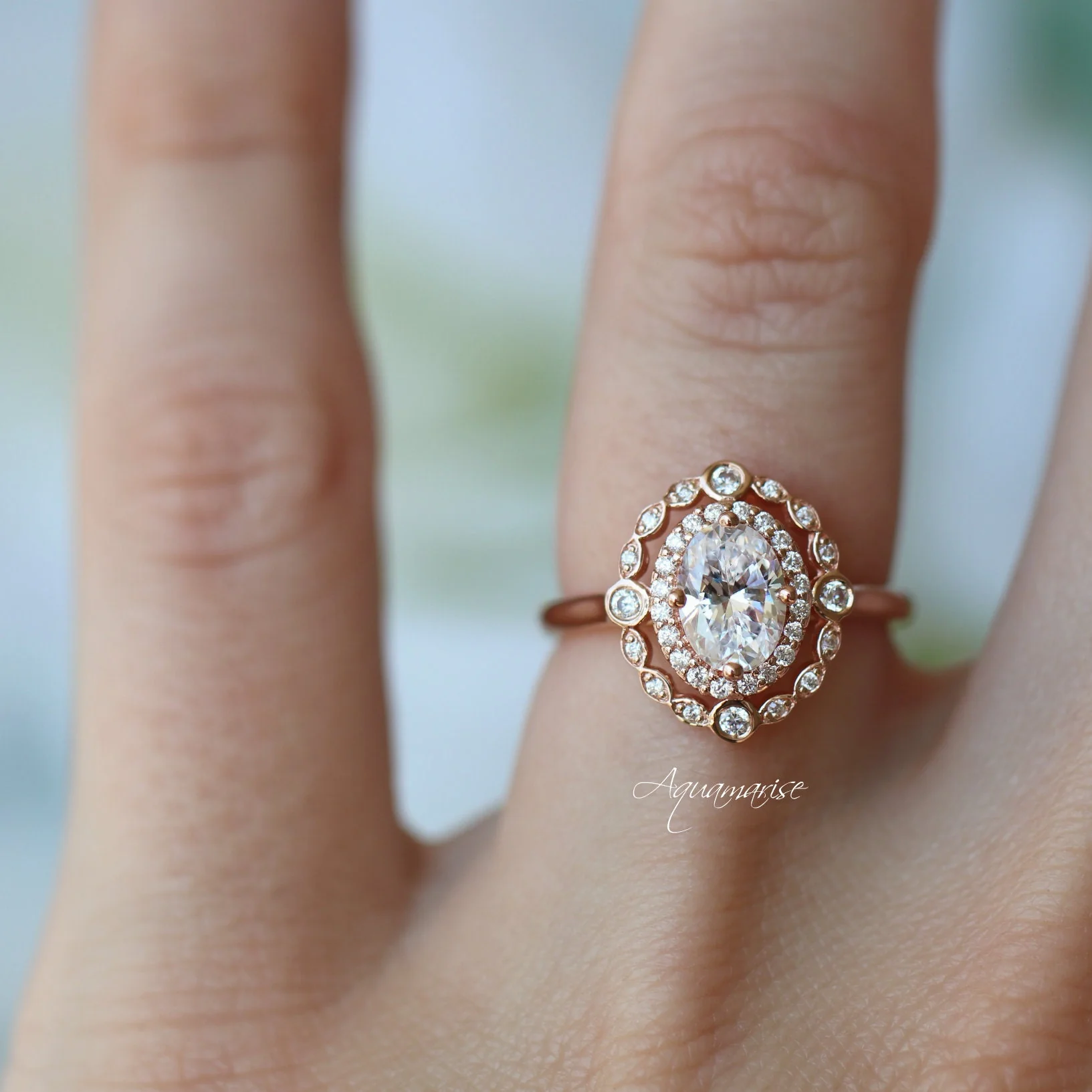 Valentina Vintage Moissanite Engagement Ring in 14K Solid Rose Gold - Image 6