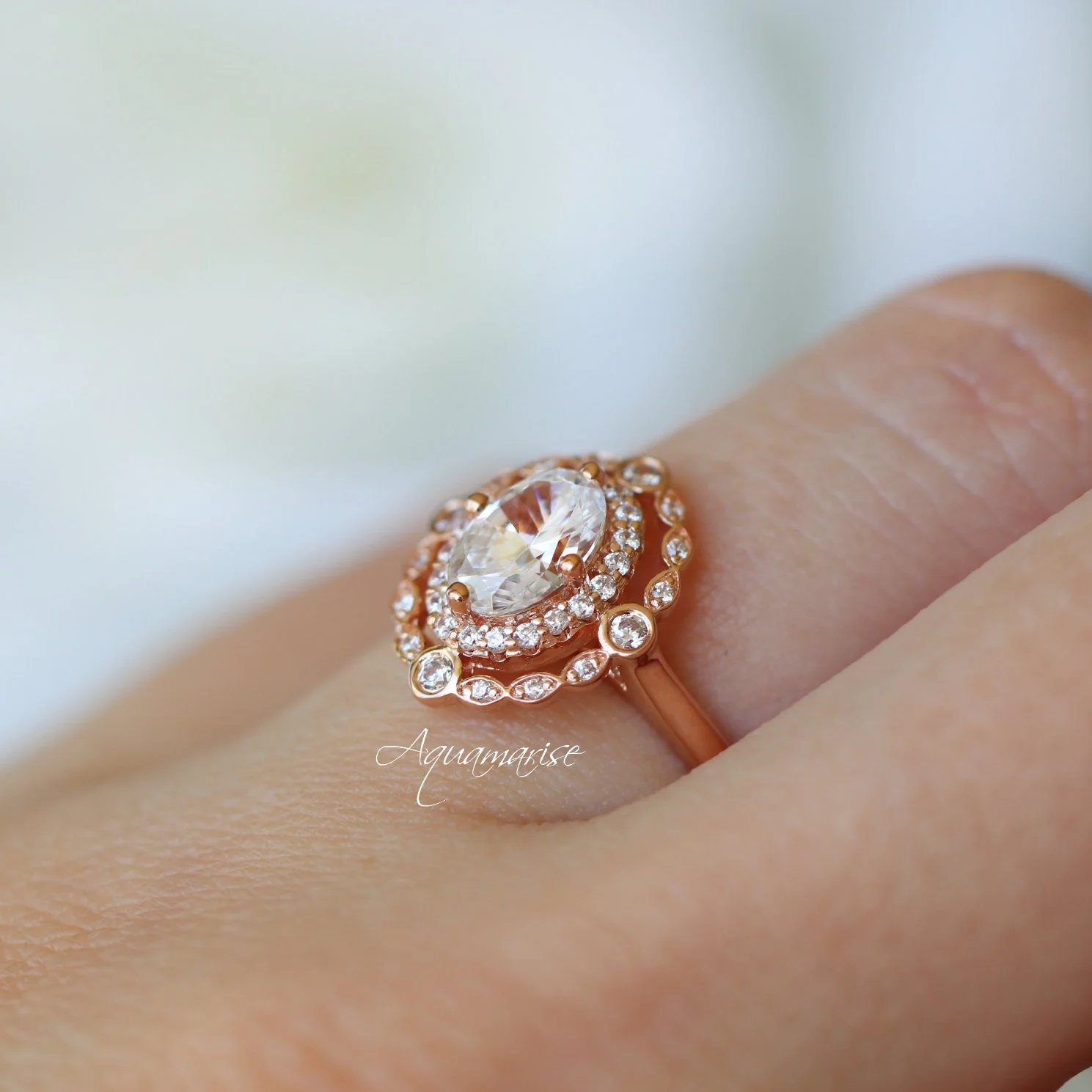 Valentina Vintage Moissanite Engagement Ring in 14K Solid Rose Gold - Image 7