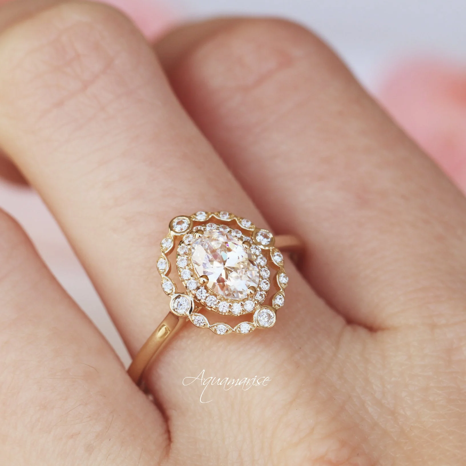 Valentina Moissanite Engagement Ring in Solid 14K Yellow Gold - Image 3