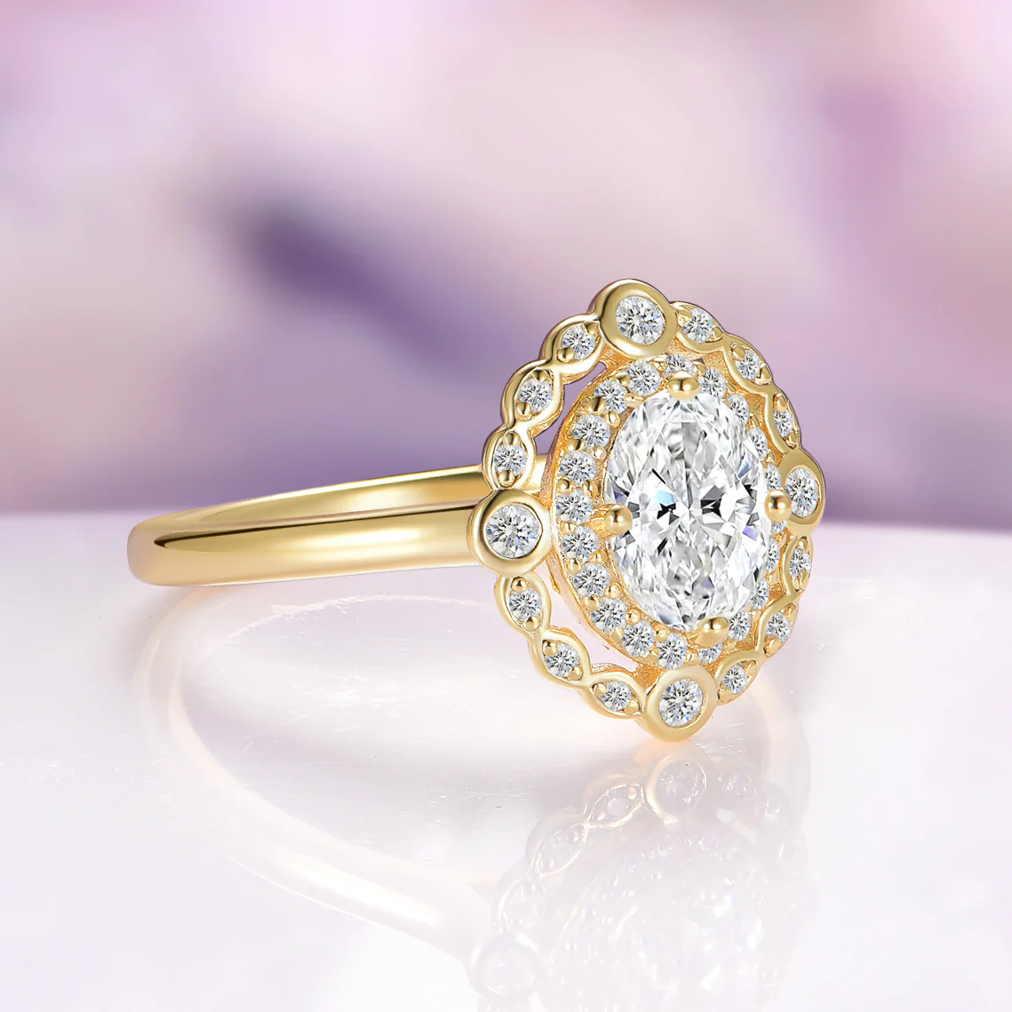 Valentina Moissanite Engagement Ring in Solid 14K Yellow Gold - Image 4