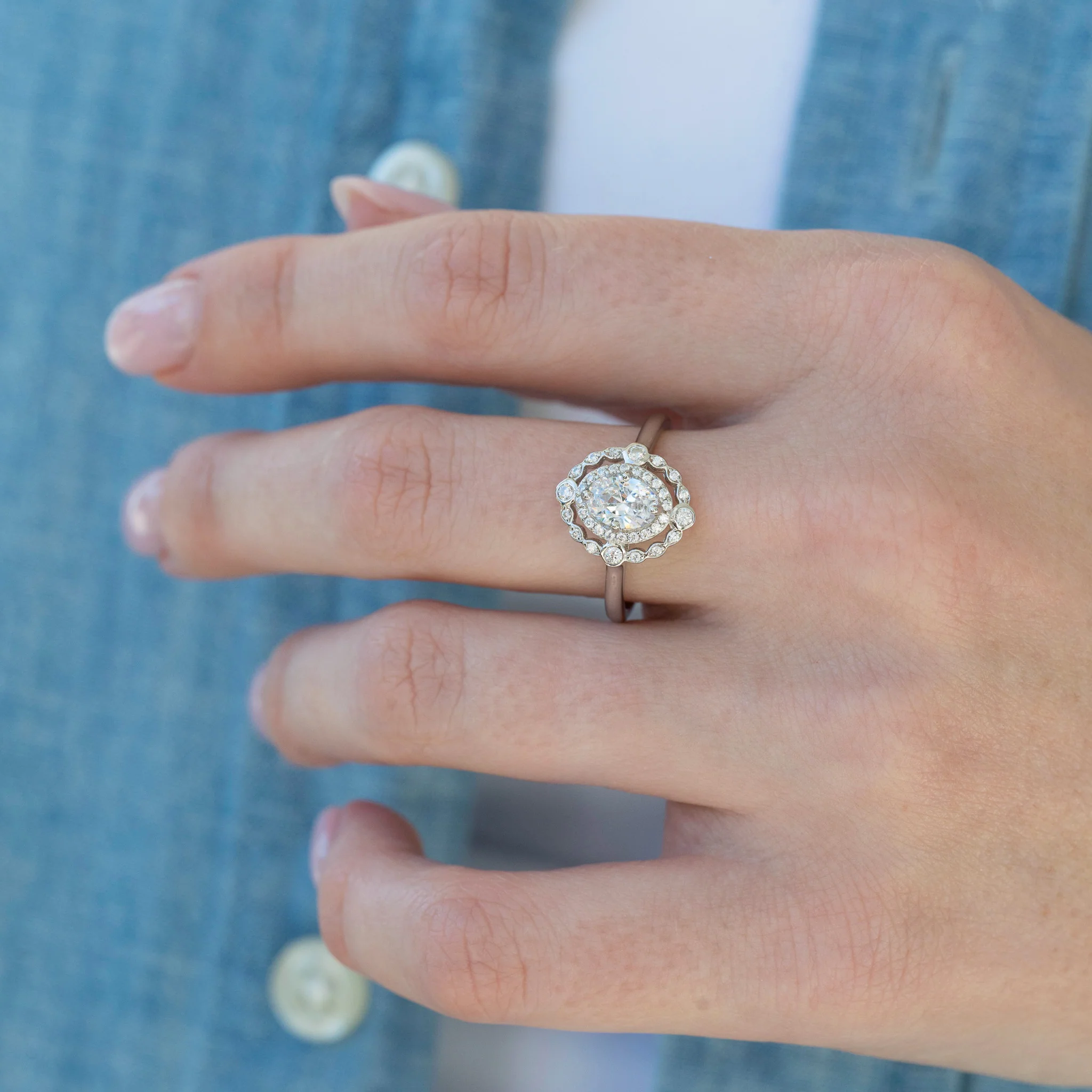 Valentina Art Deco Moissanite Engagement Ring in 14K White Gold - Image 3